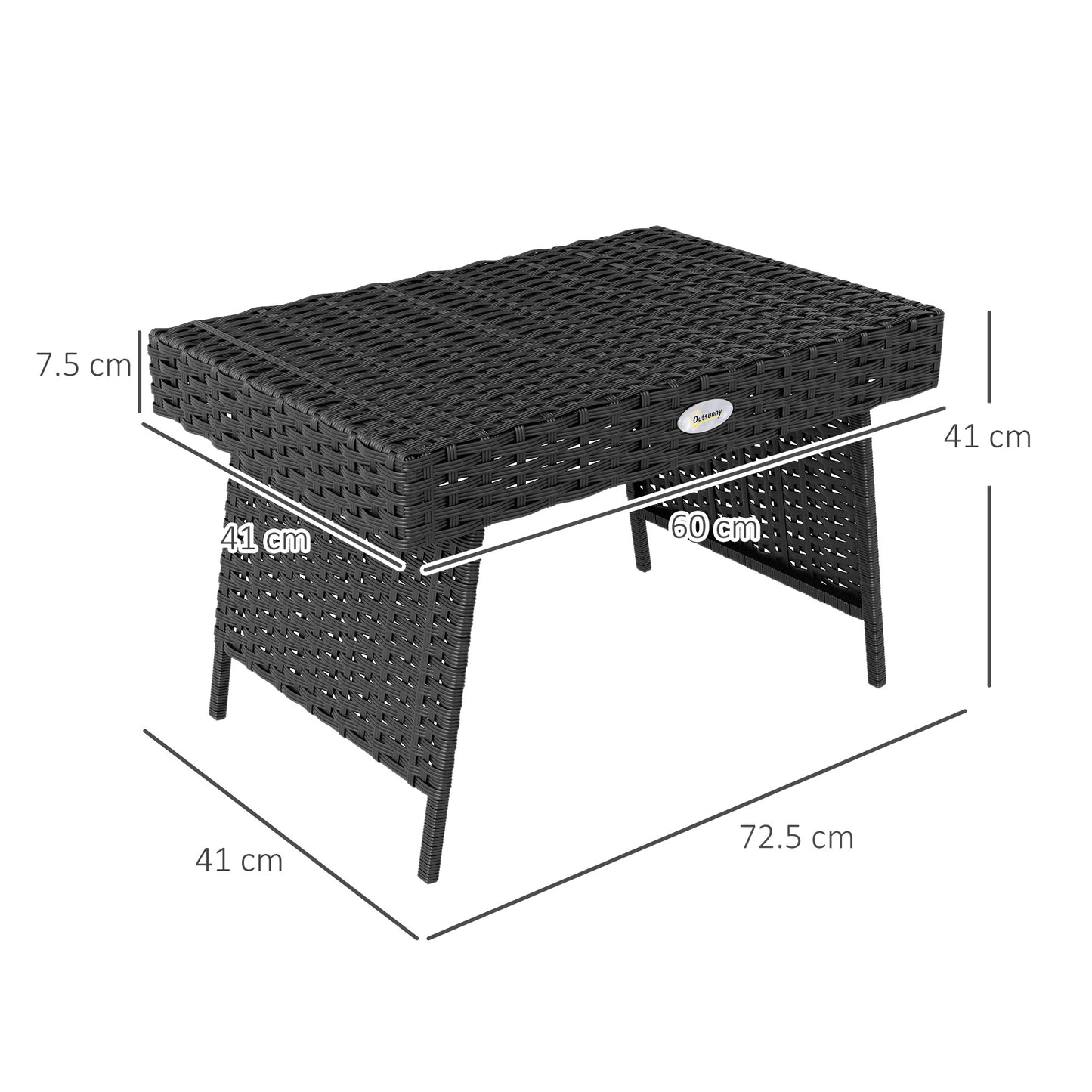 Outsunny Foldable Rattan Garden Coffee Table, Steel Frame, Space-Saving Patio/Balcony Furniture, 60x41x41 cm, Black
