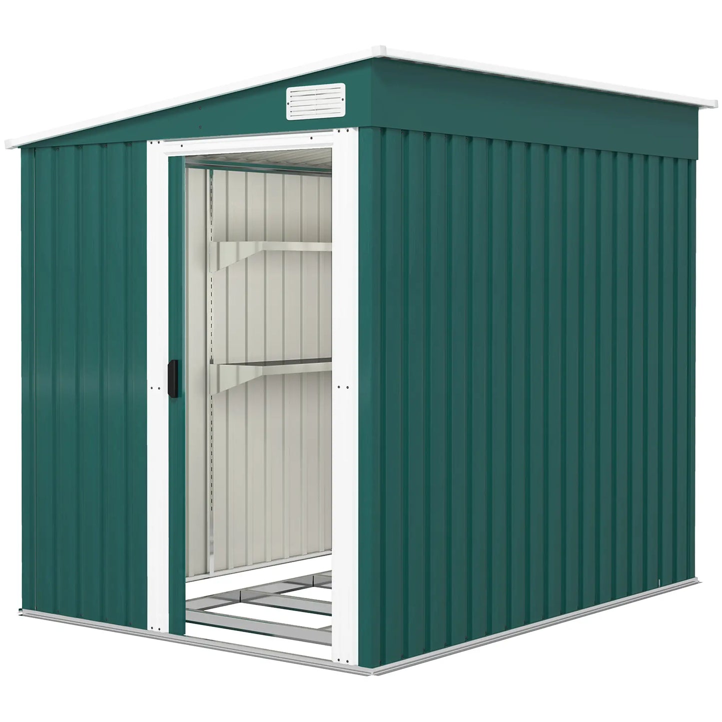Outsunny 7 x 5ft Galvanised Metal Shed, with Sliding Door - Green