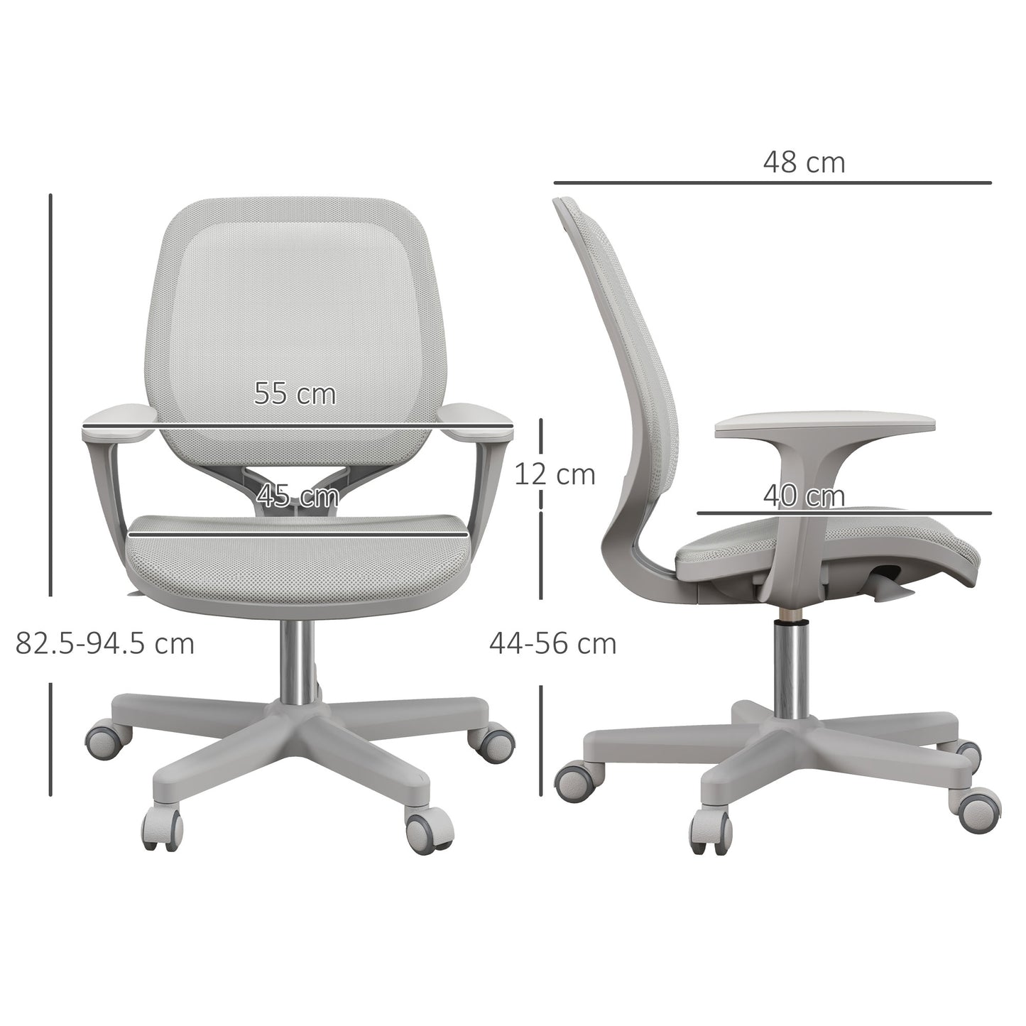 Vinsetto Office Chair, Breathable Mesh Swivel Desk Chair with Adjustable Height and  360° Swivel Security Wheels for Home Office, Study, Grey