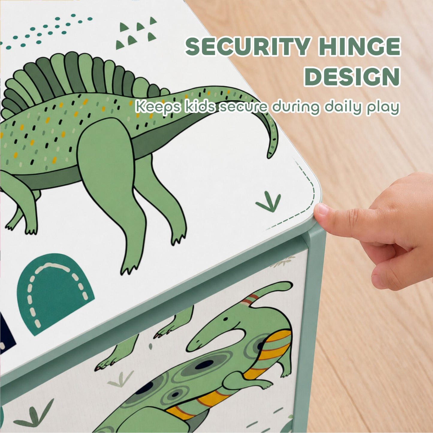 AIYAPLAY Storage Chest, Wooden Toy Chest with Lid, Flip-Top, Security Hinges and Anti-Pinch Design for Kids, Green