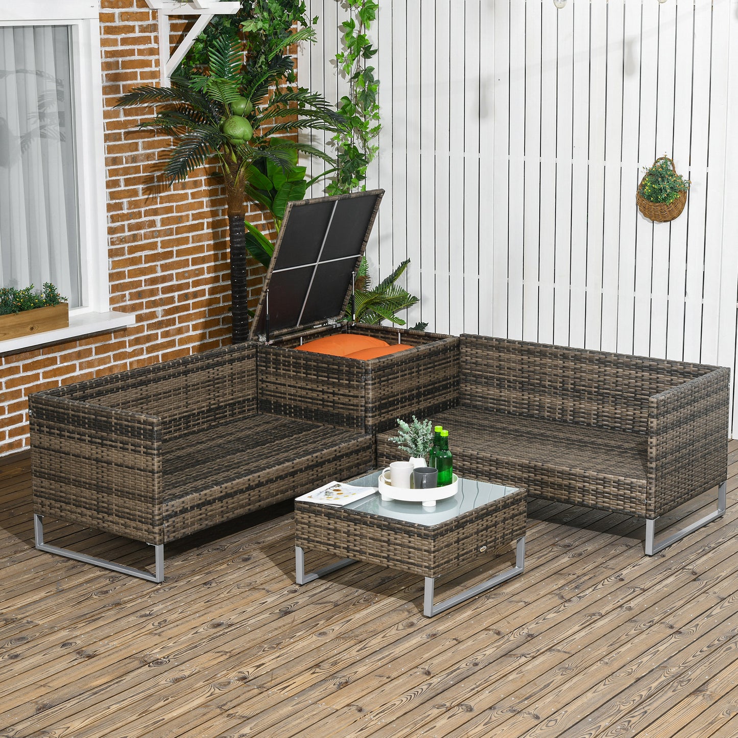 Outsunny 4-Piece Rattan Wicker Sofa and Table Set - Orange