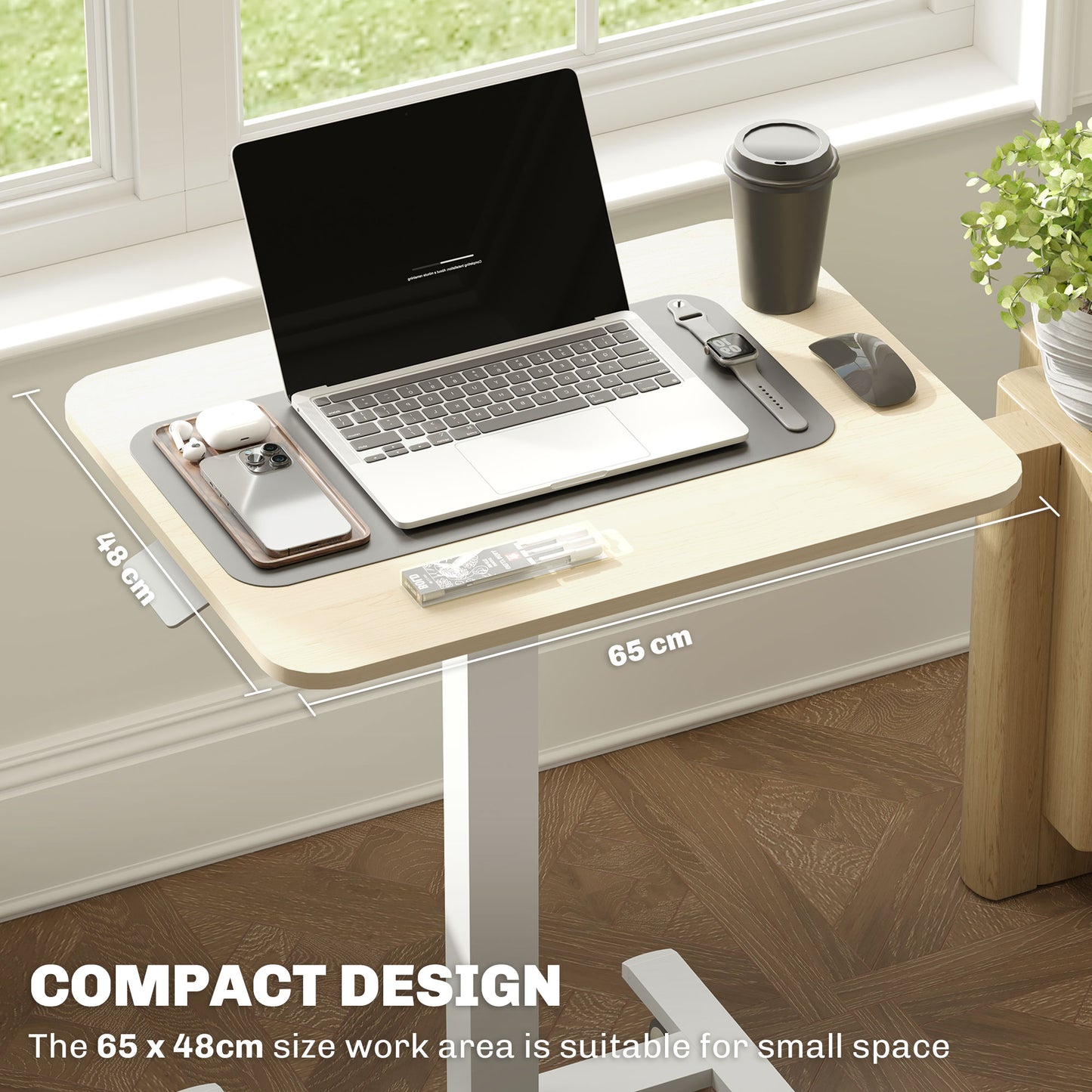 Vinsetto Movable Standing Desk, Adjustable Sit-Stand Design with Crank, Natural Wood