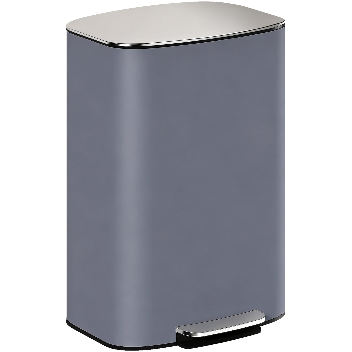 HOMCOM 50L Kitchen Bin, Soft-Close Lid, Pedal Bin with Removable Inner Bucket, Carry Handle for Kitchen, Office, Home, Stainless Steel, Grey