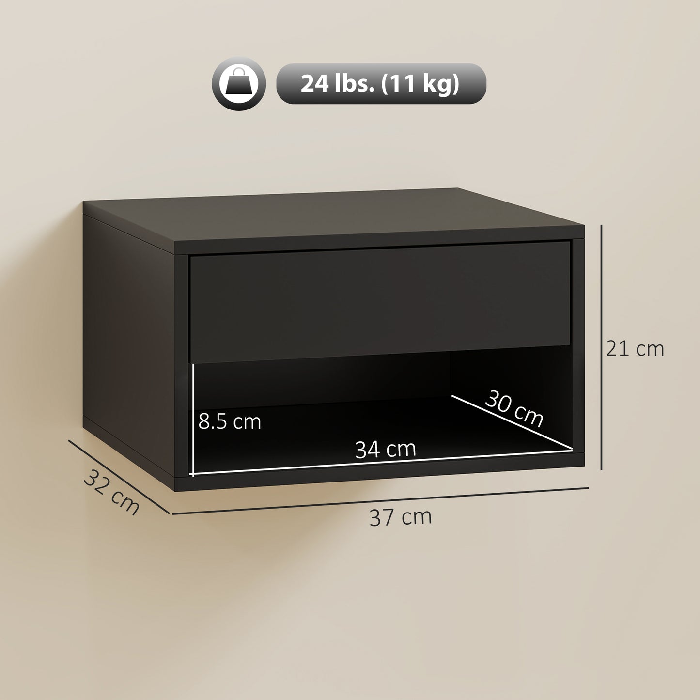 HOMCOM Floating Bedside Tables Set of 2, Wall Mounted Nightstand, High Gloss Black