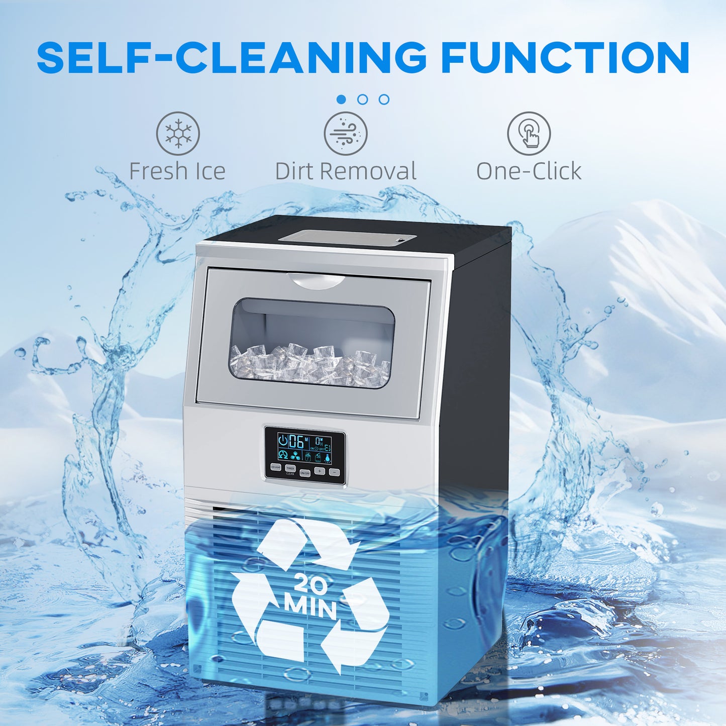 HOMCOM Commercial Ice Maker, Freestanding Industrial Ice Cube Machine, Digital Control, Self-cleaning, 4kg Storage, 30kg/24h for Home, Office, Bar - Silver