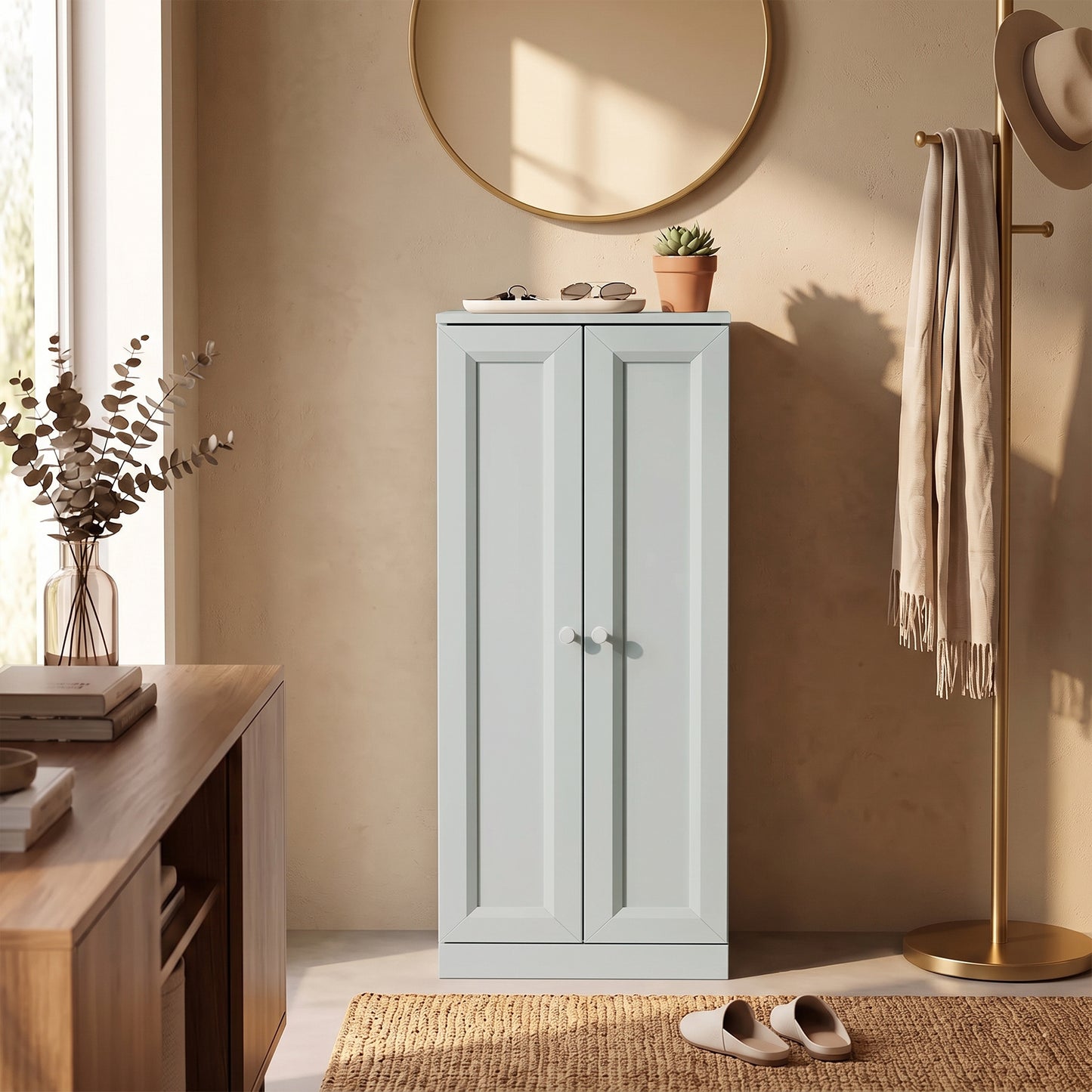 HOMCOM Narrow Bathroom Cabinet, Slim Storage Cabinet with 2 Doors & 4 Tiers, Freestanding Narrow Cupboard