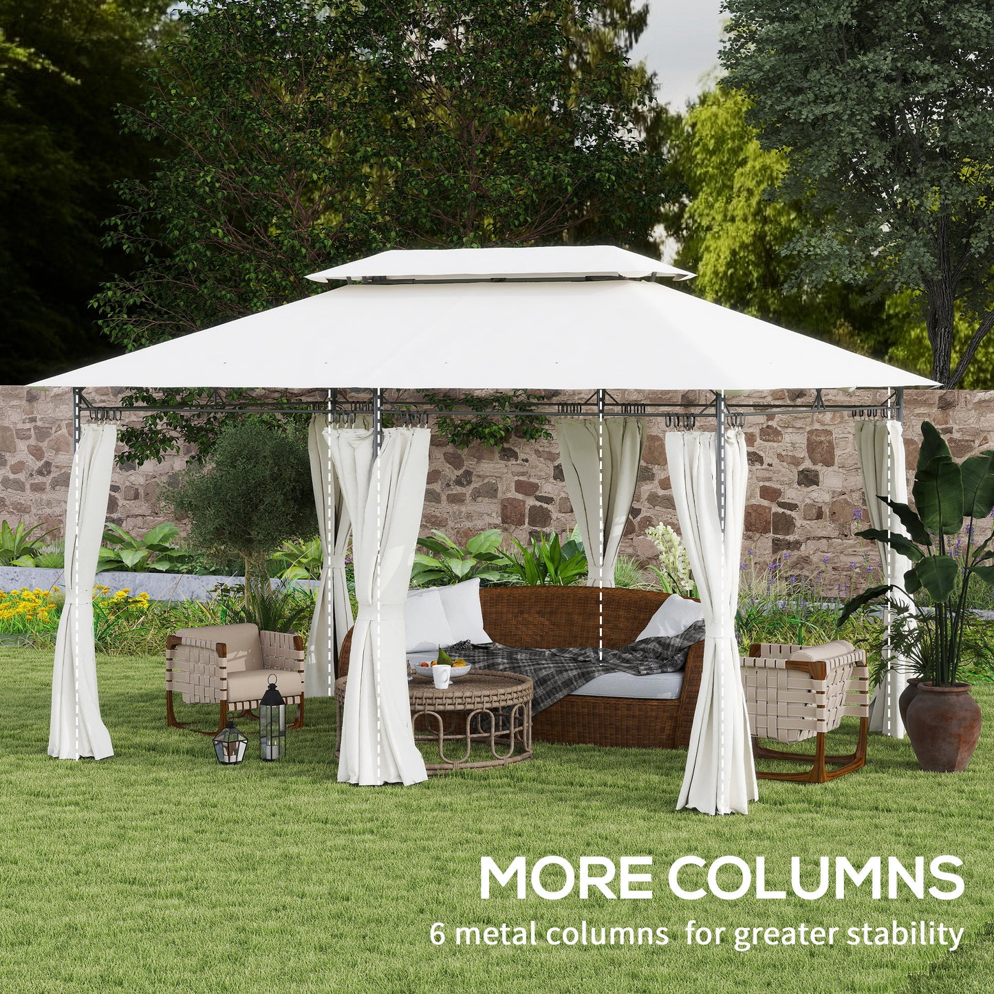 Outsunny 3 x 4m Garden Gazebo with Sides, Double Roof Metal Gazebo, Outdoor Gazebo Canopy Shelter for Patio, Deck, Cream White