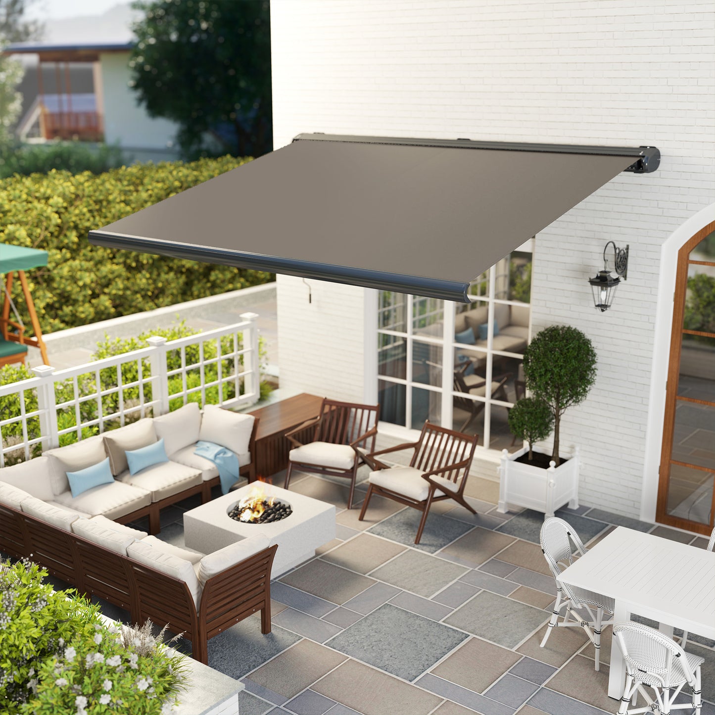 Outsunny Full Cassette Electric Awning with Remote, Aluminium Frame DIY Retractable Sun Shade Canopy, UPF50+, Light Grey