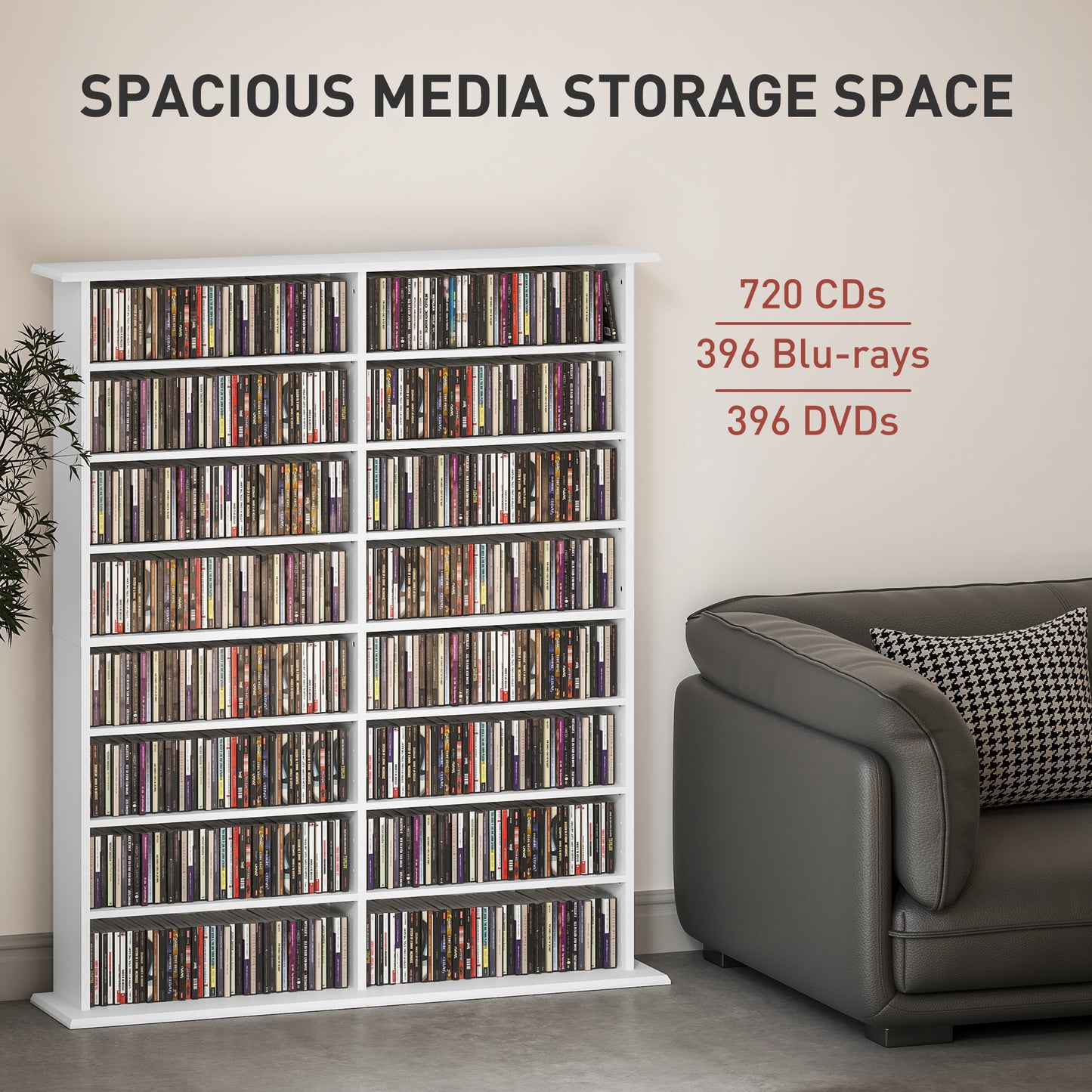 HOMCOM 720 CD/396 DVD/396 Blu-ray Storage Unit - White