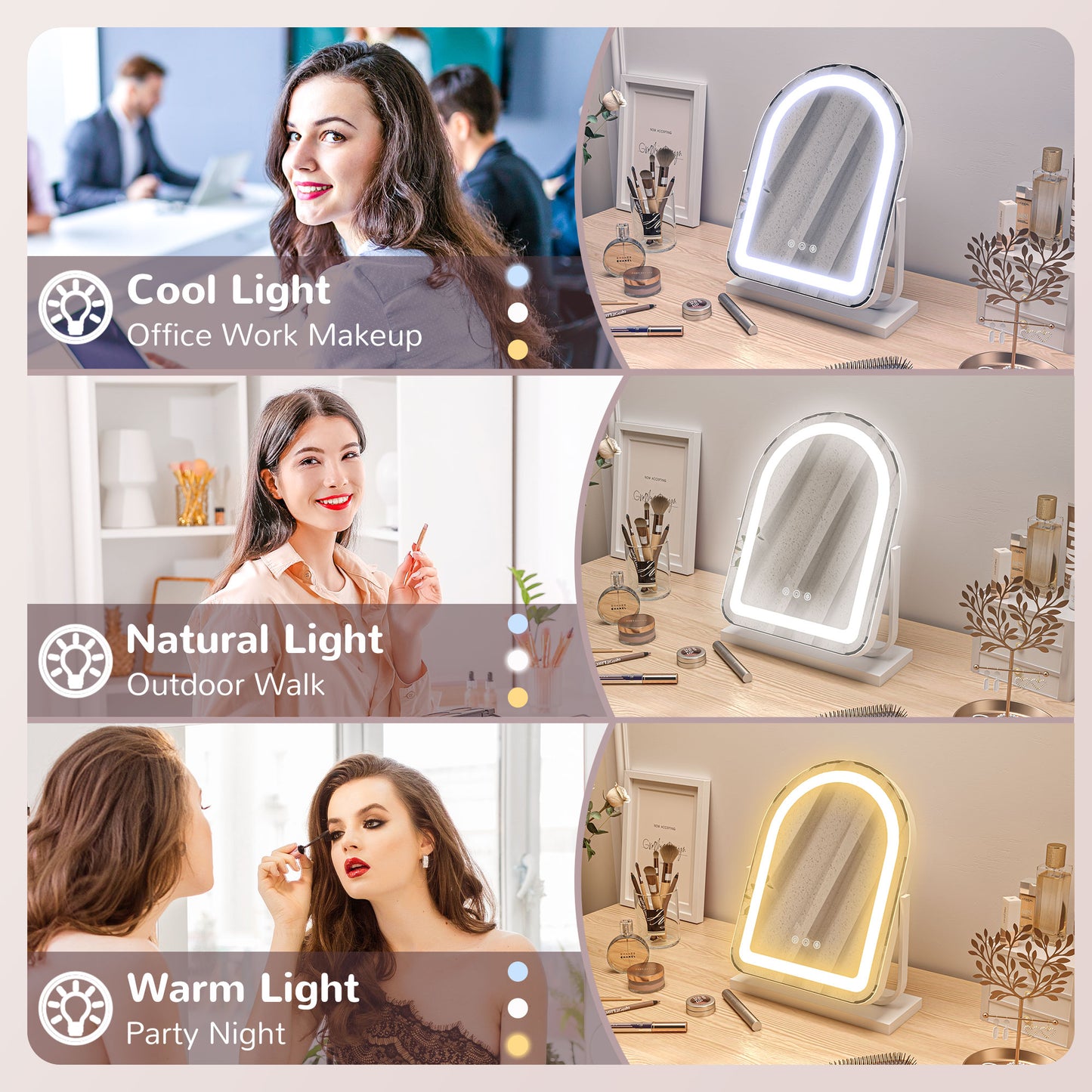 HOMCOM LED Vanity Mirror, Lighted Makeup Mirror with 3 Colour Modes, Touch Screen, White