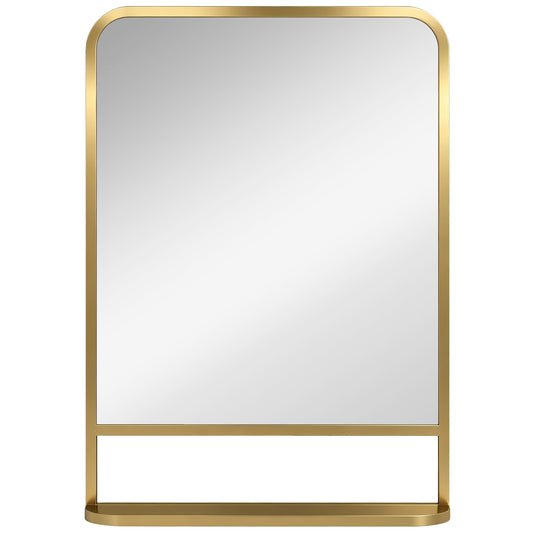 HOMCOM Modern Rectangular Wall Mirror with Storage Shelf, 70 x 50 cm, Gold Tone