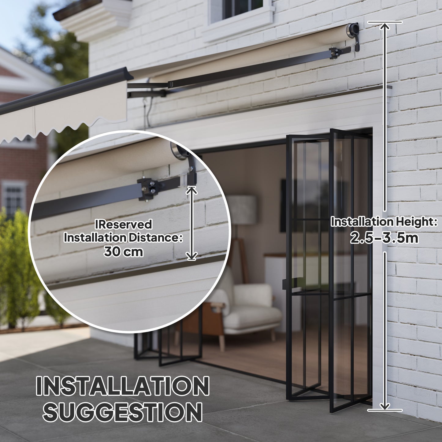 Outsunny Electric Awning, 2.5x2m Retractable Canopy with Remote, Aluminum Frame, UV30+ for Garden/Patio/Window, Beige