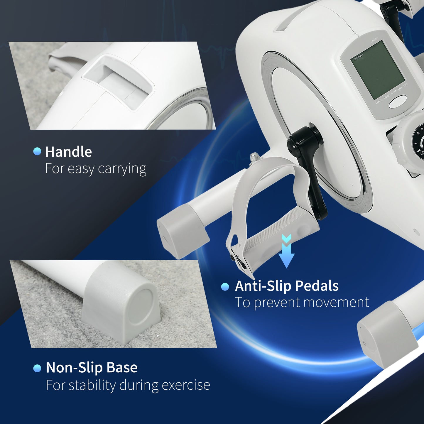 SPORTNOW Mini Exercise Bike with 8-Level Magnetic Resistance & LCD, Portable Under Desk Arm & Leg Workout, White