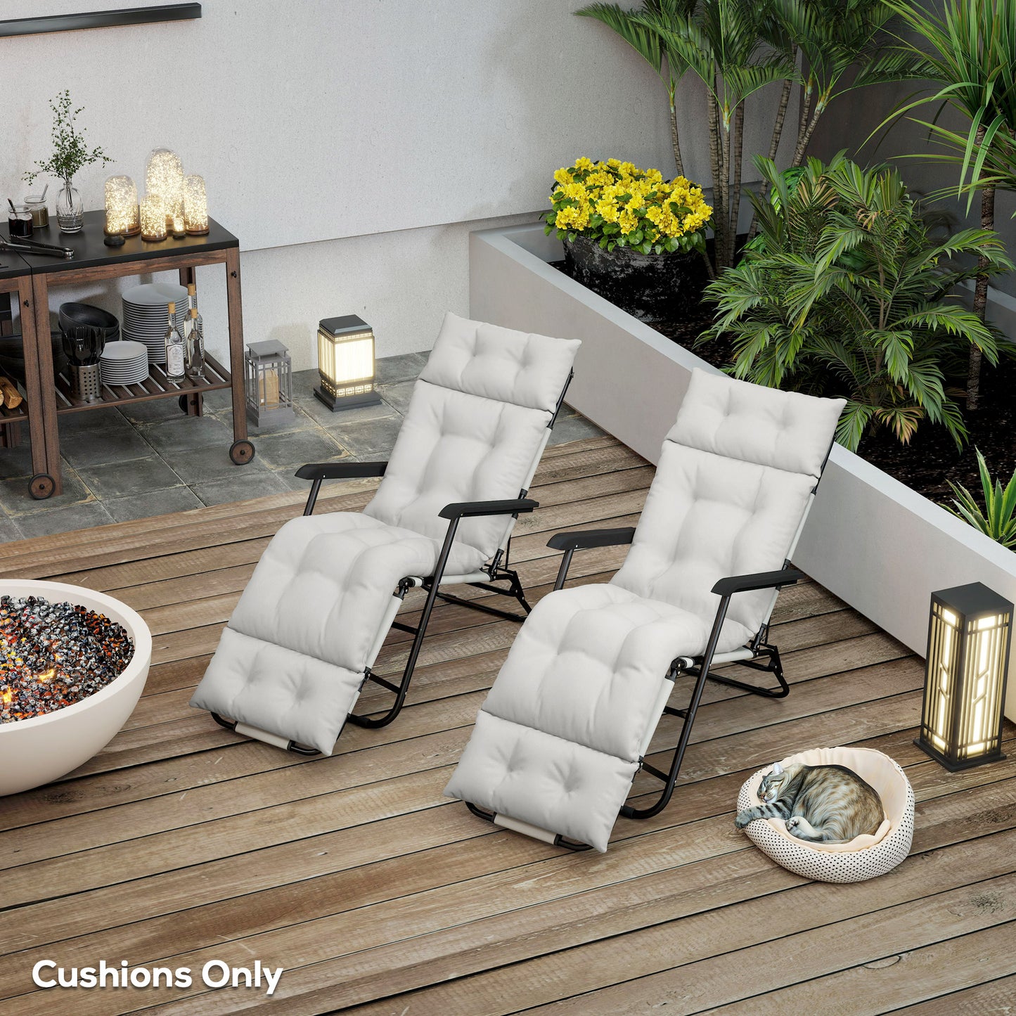 Outsunny Sun Lounger Cushions, 190x56x10cm Set of 2, UPF20+ Thick Sunbed Replacement with 6 Ties, 220gsm Fabric, Light Grey