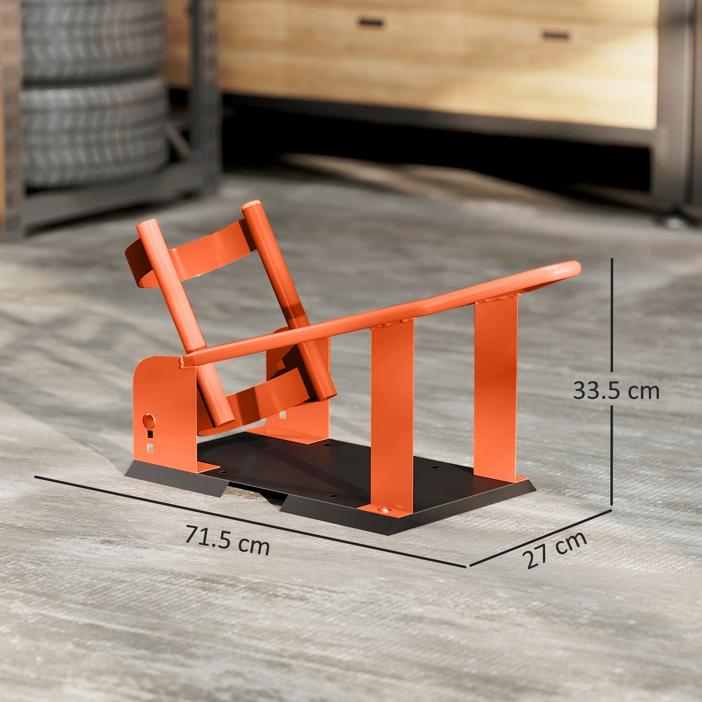 HOMCOM Motorcycle Wheel Chock, 816.5 kg Capacity, Heavy Duty Steel, 3 Height Adjustable Holes, Fits 381-533.4 mm Wheels, Orange