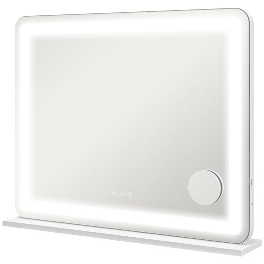 HOMCOM Vanity Mirror with Lights, 3 Colour Modes, 10X Magnification, USB Port, Touch Screen, Tabletop/Wall Mounted, Bedroom Use, White