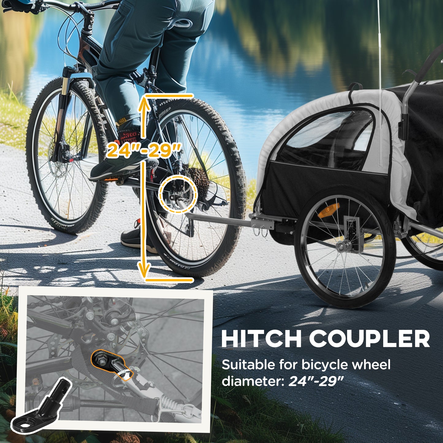 HOMCOM 2 Seat Bike Trailer with 5 Point Harness, Baby Bike Stroller with Safety Flag, Reflectors, for 18+ Months, Black