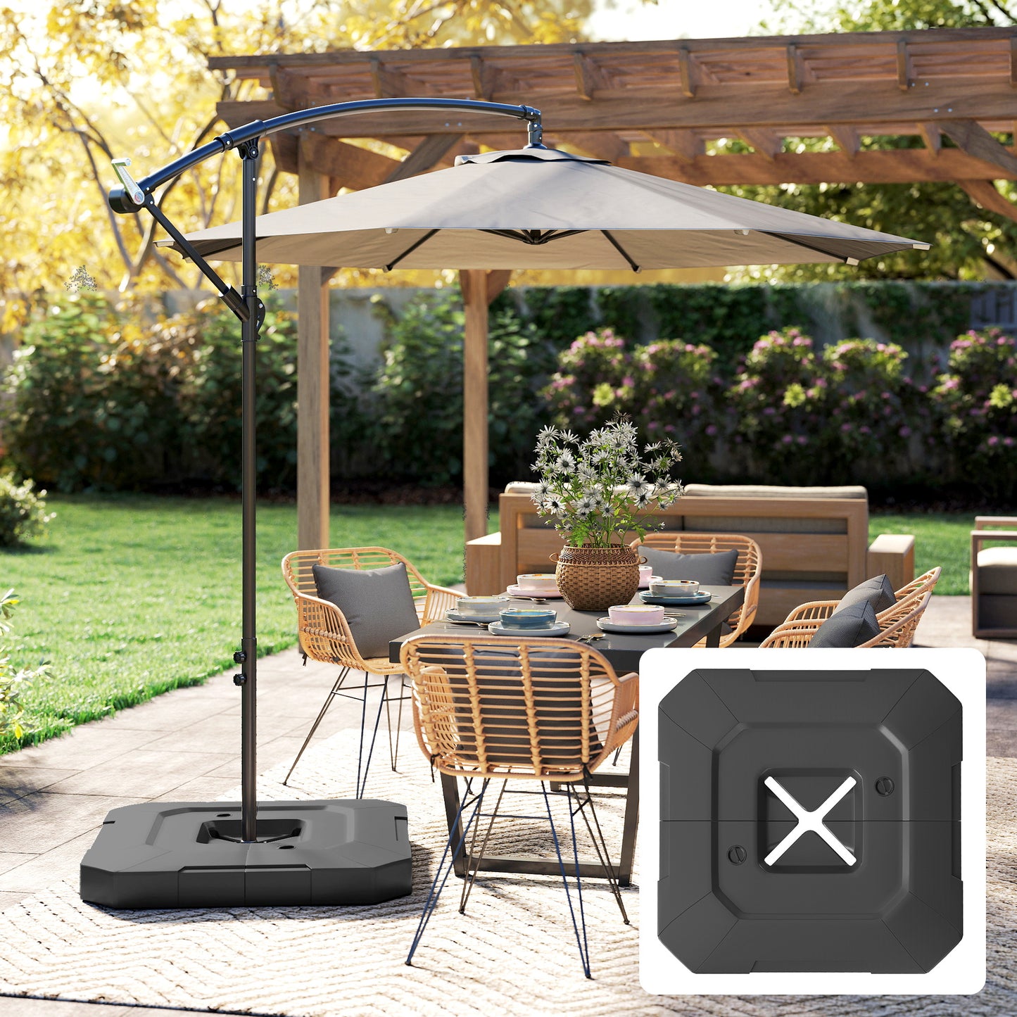 Outsunny 2PCS Umbrella Weights for Cantilever Parasols, Parasol Base Weights, 80 kg for Water or 105 kg Water and Sand Mix, Black