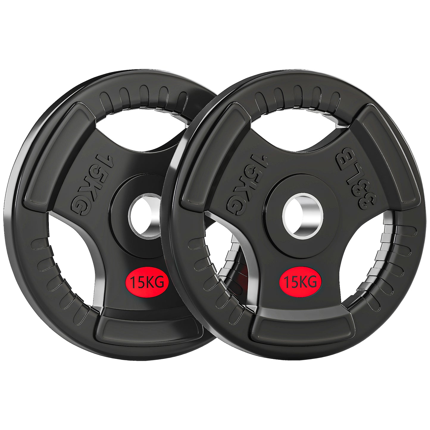 SPORTNOW Olympic Weight Plates, 2x15kg Pair with Tri-Grips for Weightlifting & Strength Training, Home Gym Fitness Workout, Black