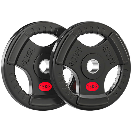 SPORTNOW Olympic Weight Plates, 2x15kg Pair with Tri-Grips for Weightlifting & Strength Training, Home Gym Fitness Workout, Black