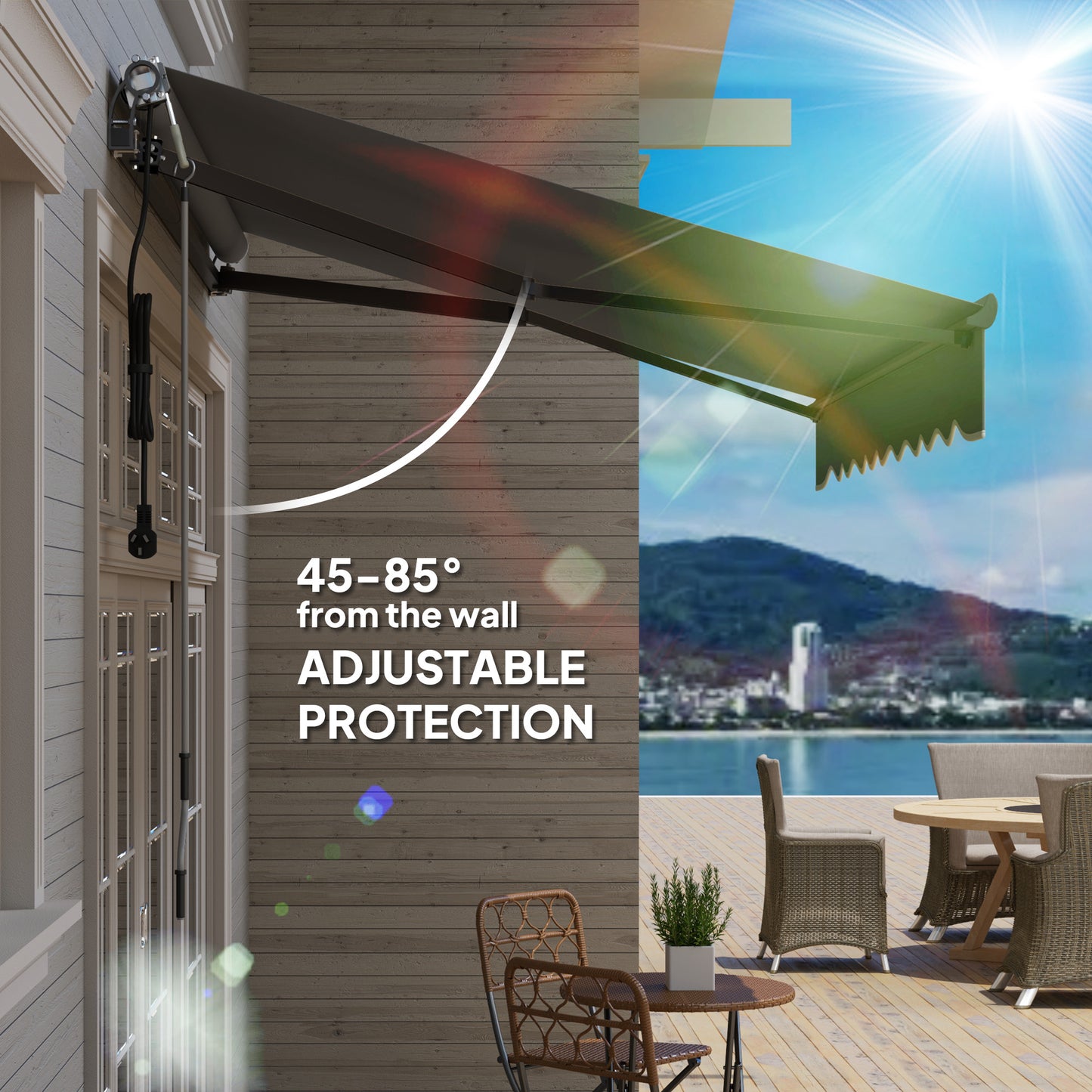 Outsunny Electric Awning, 2.5 x 2m, Remote Control, Aluminium Frame, UV30+ Sun Shade Canopy for Garden Patio or Window, Dark Grey