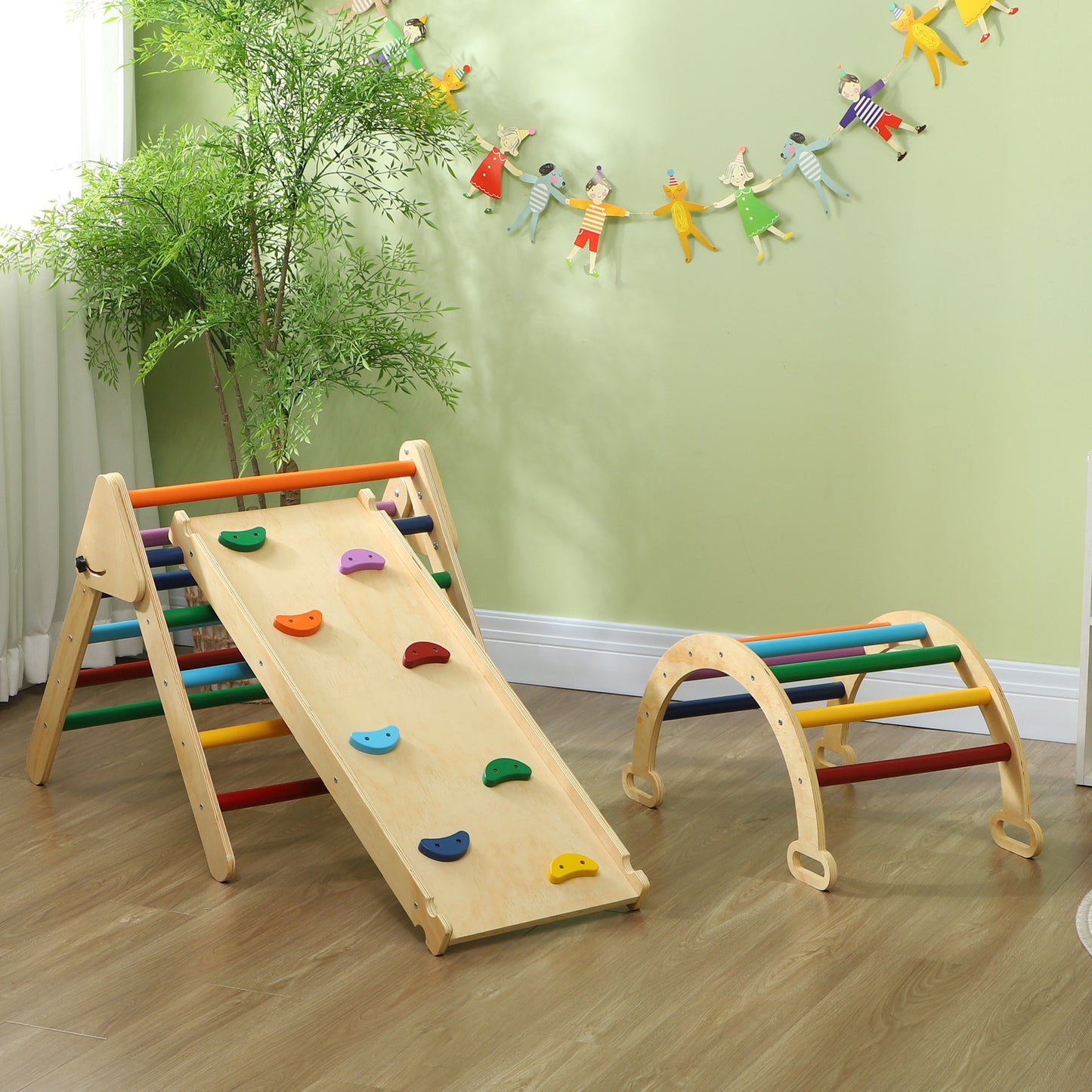 AIYAPLAY 5 in 1 Toddler Climbing Frame with Ramp, Arch, for 18-48 Months, Multicolour