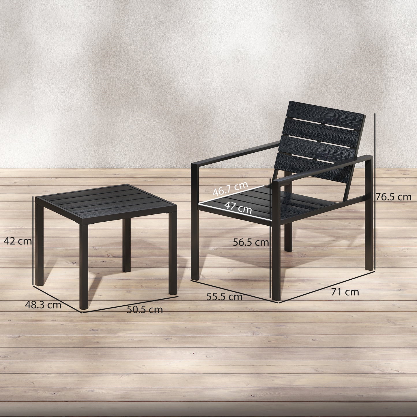 Outsunny 3 Pieces Garden Bistro Set for 2, Outdoor Bistro Table and Chairs with Metal Frame
