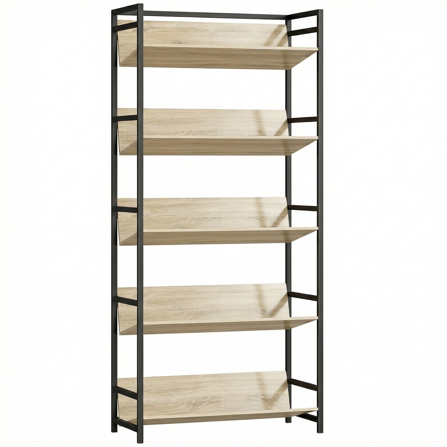 HOMCOM Bookshelf 5-Tier Metal Frame Bookcase Storage Shelves for Living Room Oak