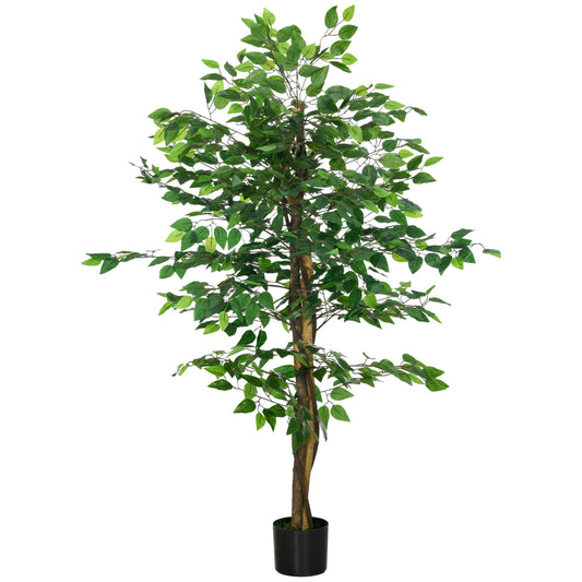 HOMCOM 150cm Artificial Tree, Indoor Outdoor Fake Ficus with Pot for Home Office Living Room Decor