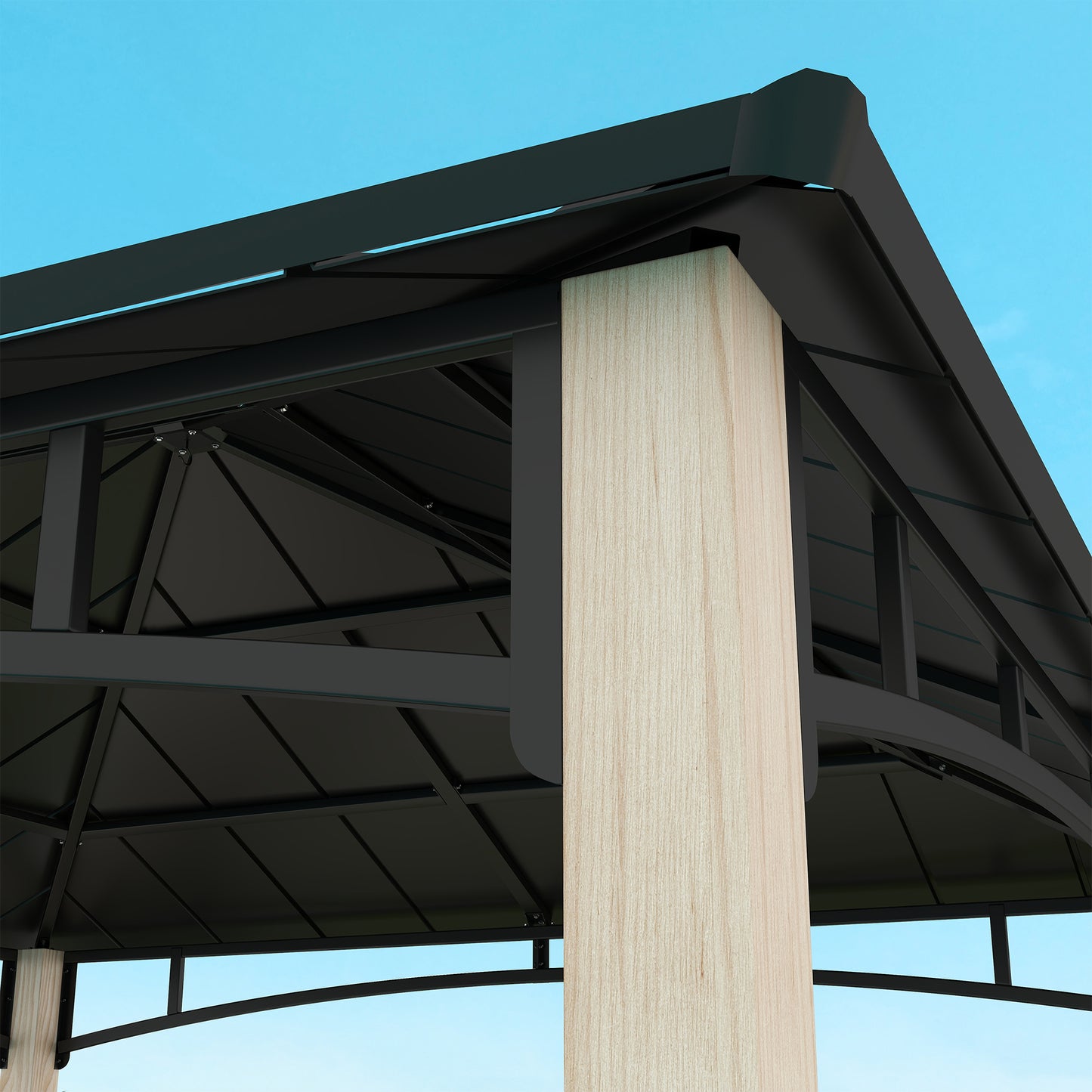 Outsunny 3x3m Hardtop Gazebo: Metal Roof, Wood Grain Columns, Top Hook for Patio/Deck Garden Use