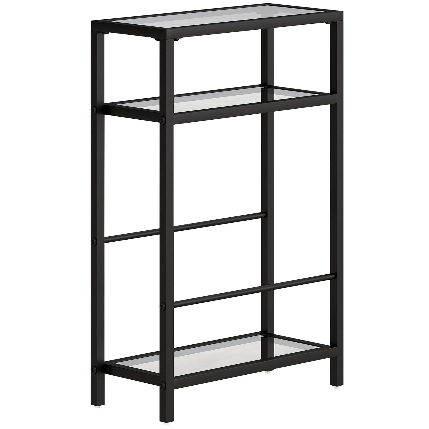 HOMCOM 3-Tier Side Table, Narrow End Table with Storage Shelf and Tempered Glass Tabletop for Small Spaces, Black