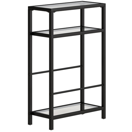 HOMCOM 3-Tier Side Table, Narrow End Table with Storage Shelf and Tempered Glass Tabletop for Small Spaces, Black