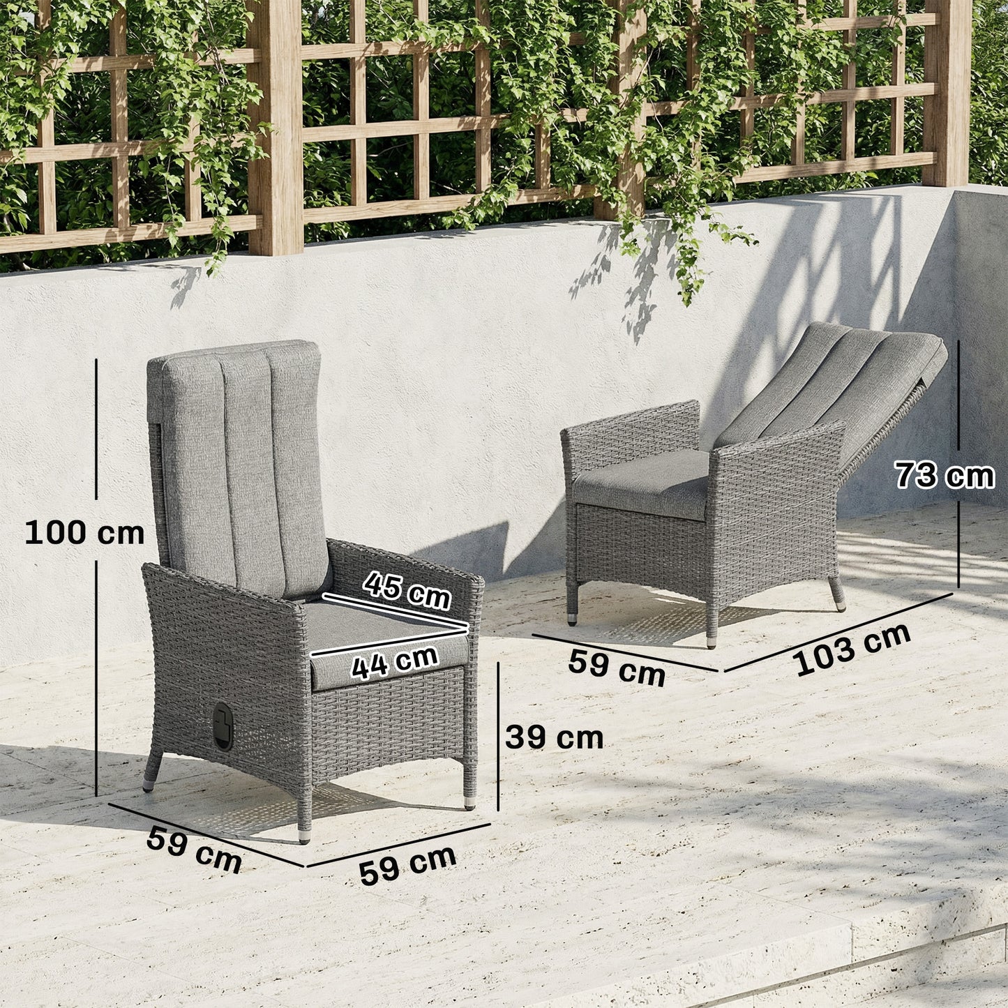 Outsunny 105°-150° Reclining Rattan Chair - Light Grey