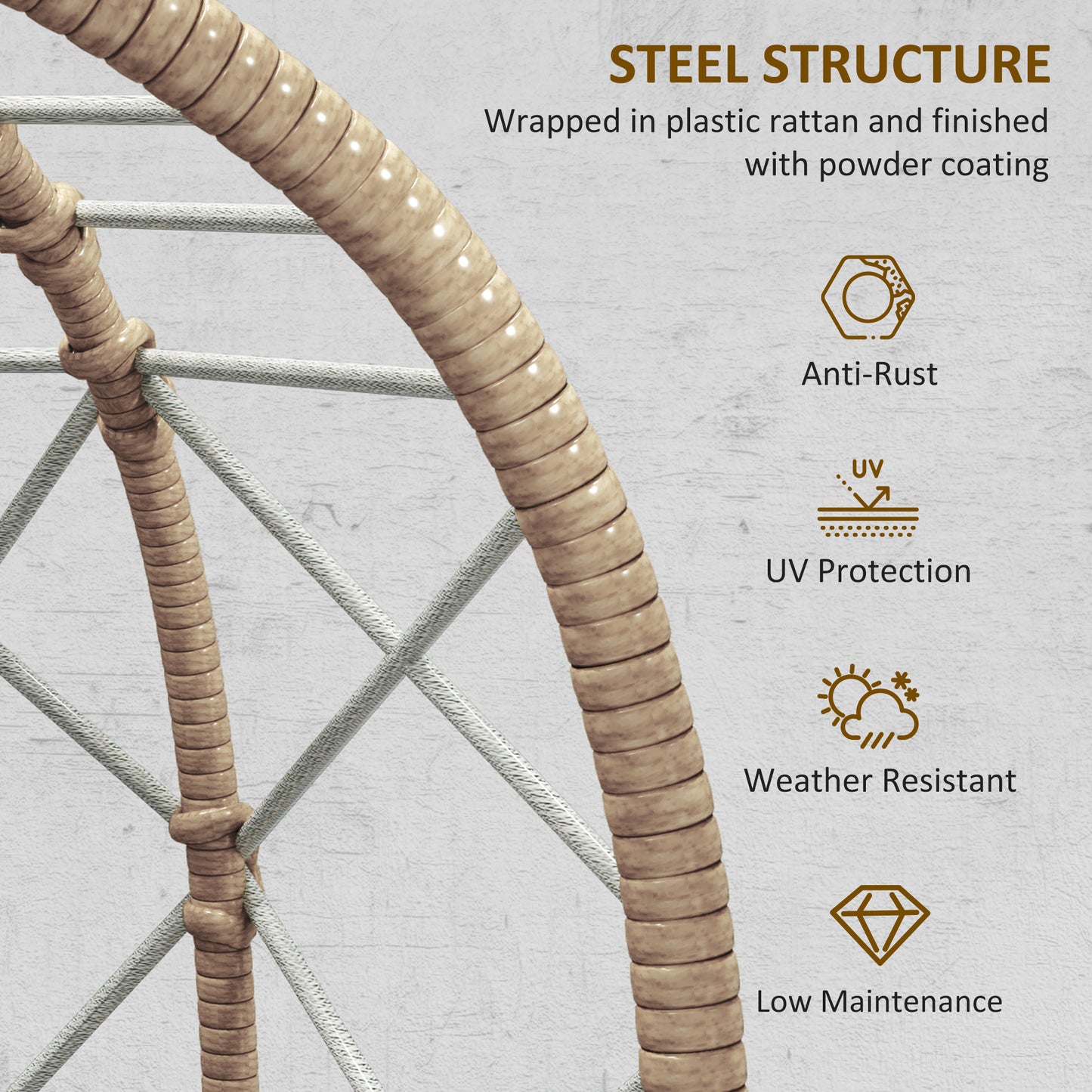 Outsunny Rattan Egg Chair: Indoor/Outdoor Wicker Chair with Cushion & Headrest, Metal Frame, Brown