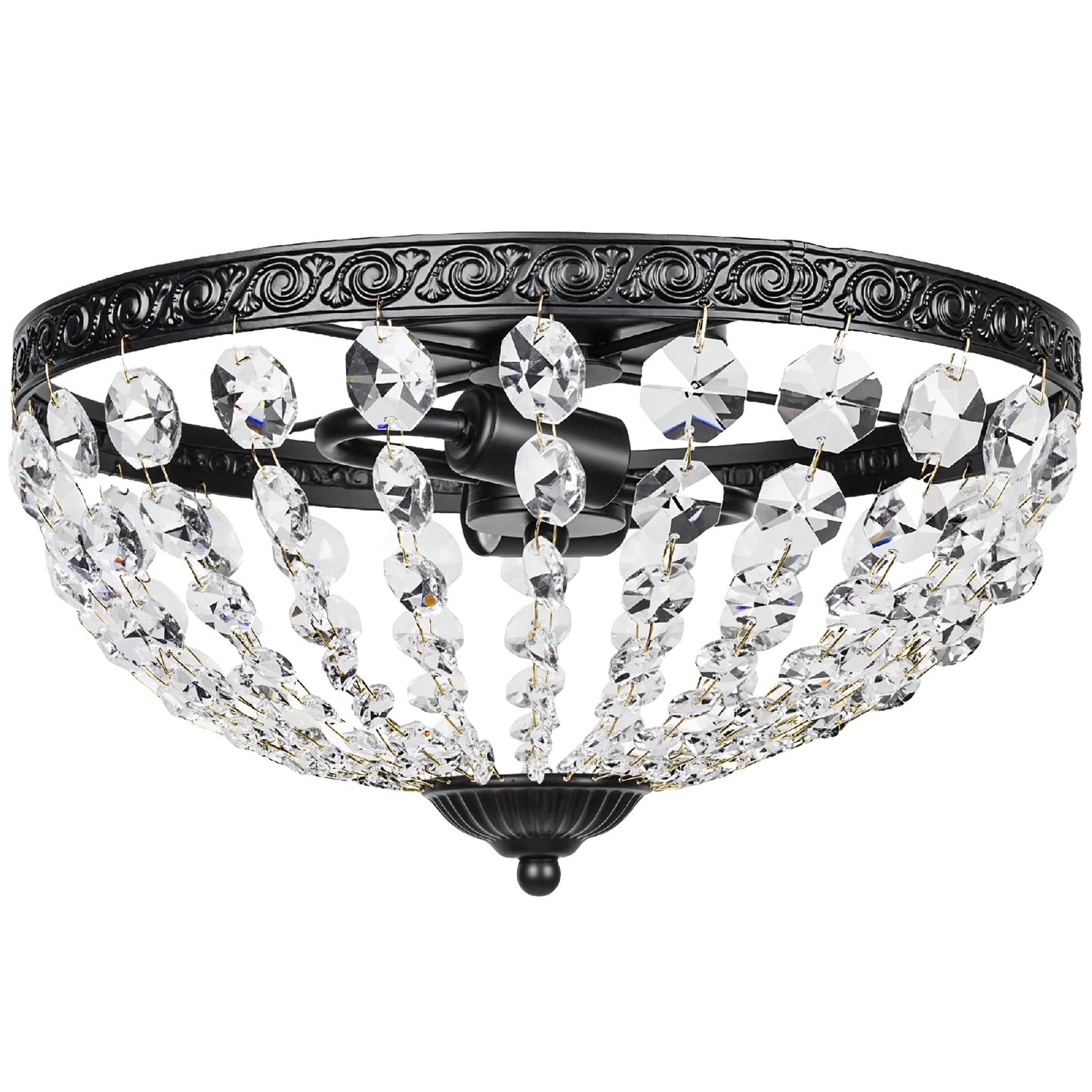 HOMCOM Crystal Chandelier Ceiling Light, 2-Light Flush Mount with 168 Octagonal Beads for Living Room, Bedroom, Hallway, Dining Room, Black
