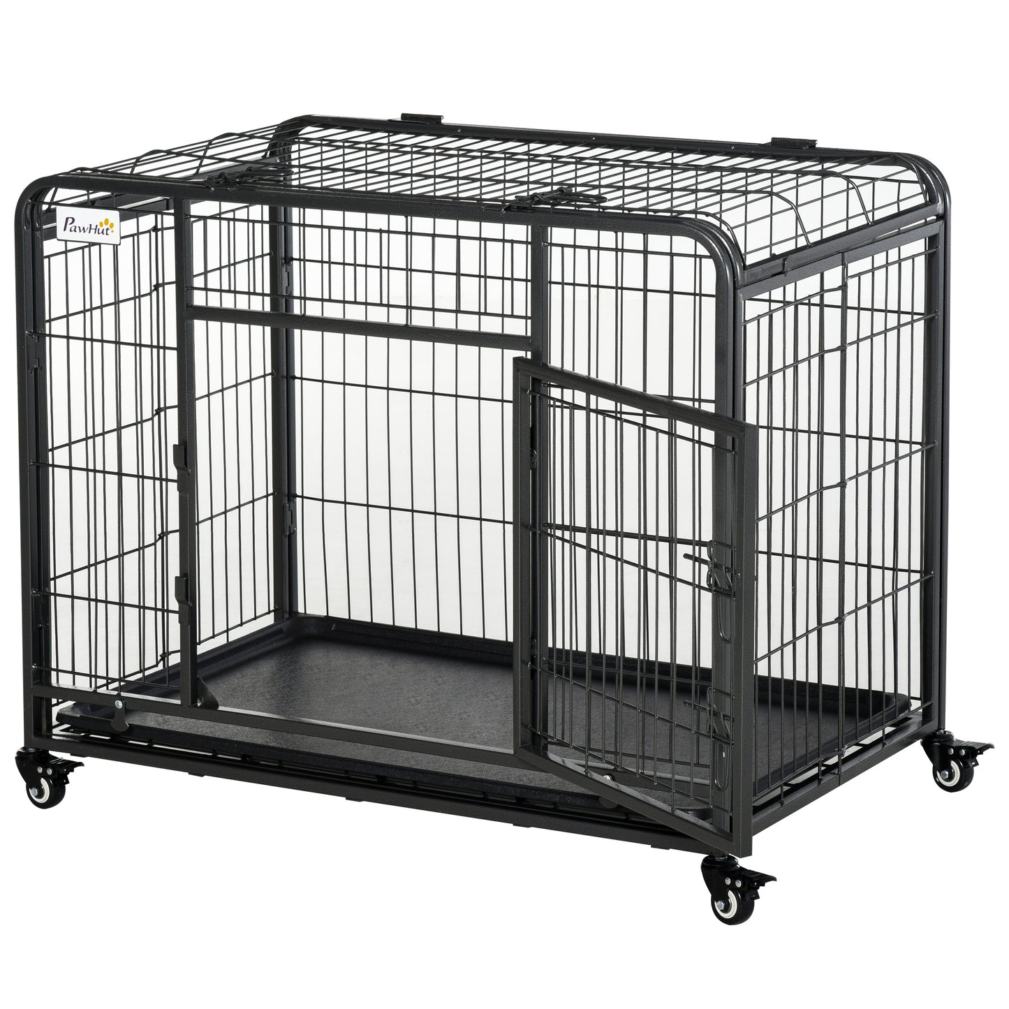 PawHut Metal Dog Cage Kennel Locking Door & Wheels Removable Tray Openable Top For Medium Pets 94 x 58 x 69.5 cm