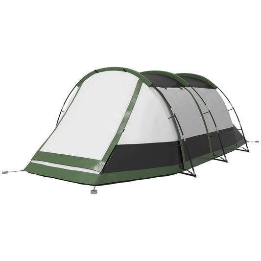 Outsunny 3-4 Man Camping Tent Family Tunnel Tent 2000mm Waterproof Portable with Bag Green