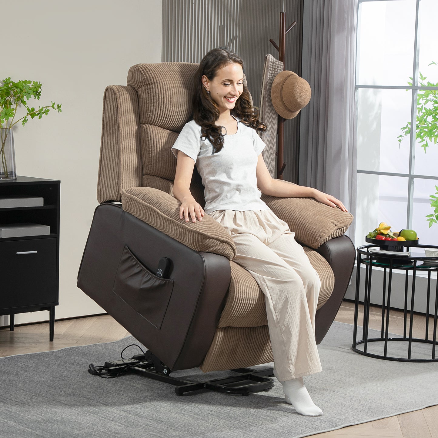 HOMCOM Power Lift Recliner Chair, Patchwork Oversized Electric Armchair, Brown