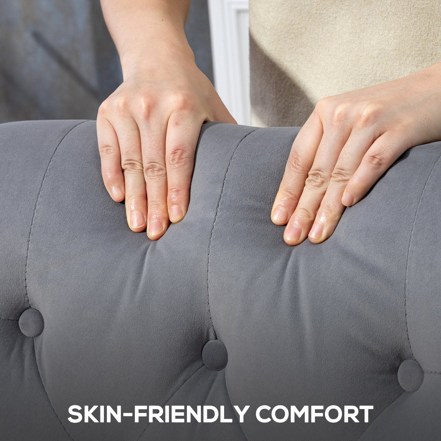 HOMCOM Wingback Accent Chair, Retro Upholstered Button Tufted Occasional Chair for Living Room and Bedroom, Light Grey