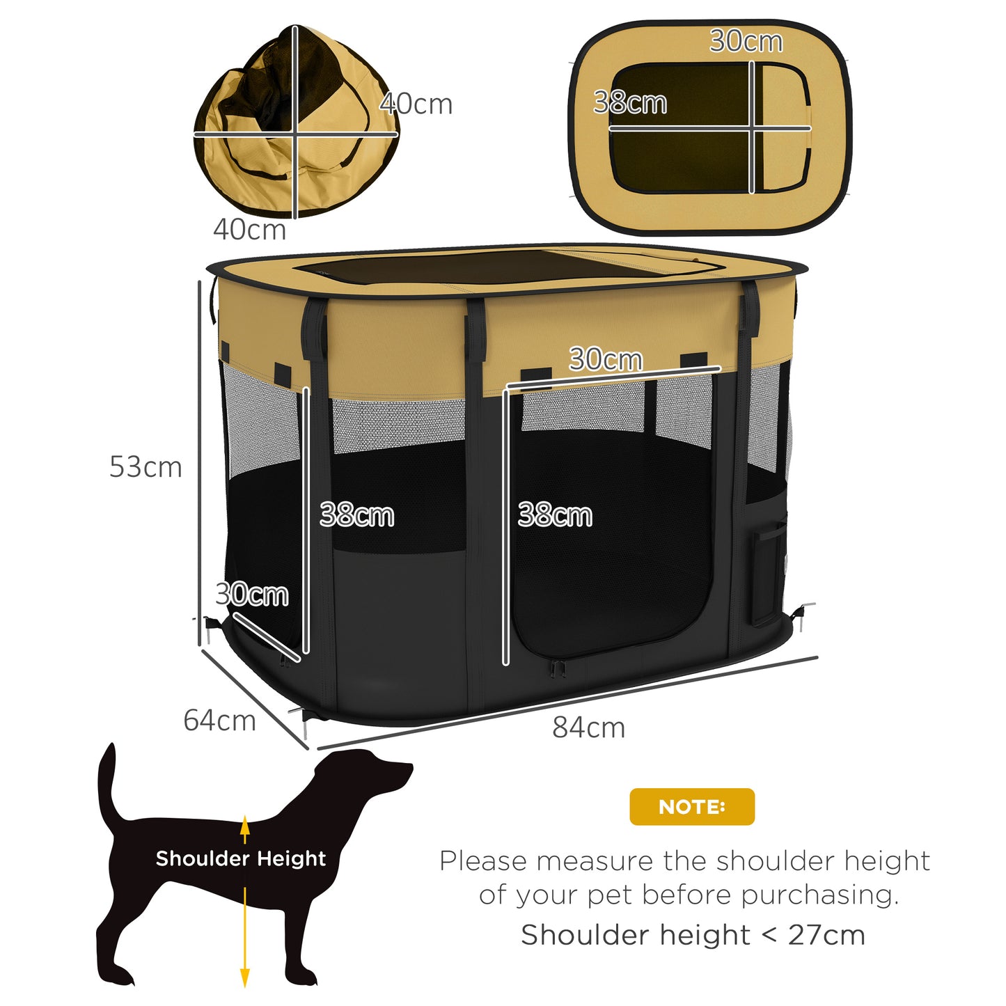 PawHut Foldable Dog Pen with Storage Bag for Indoor/Outdoor Use Yellow - Medium