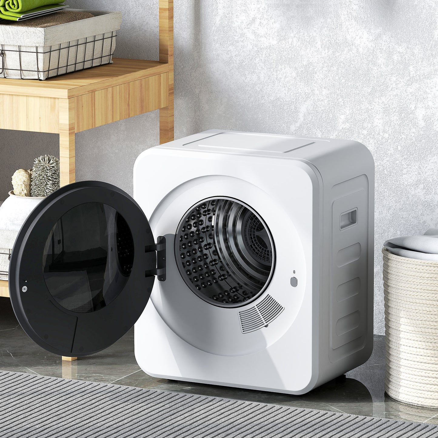 HOMCOM 4kg Vented Tumble Dryer, 800W Compact Freestanding Front Dryer with Stainless Steel Tub, Timer, Wall-Mountable, White