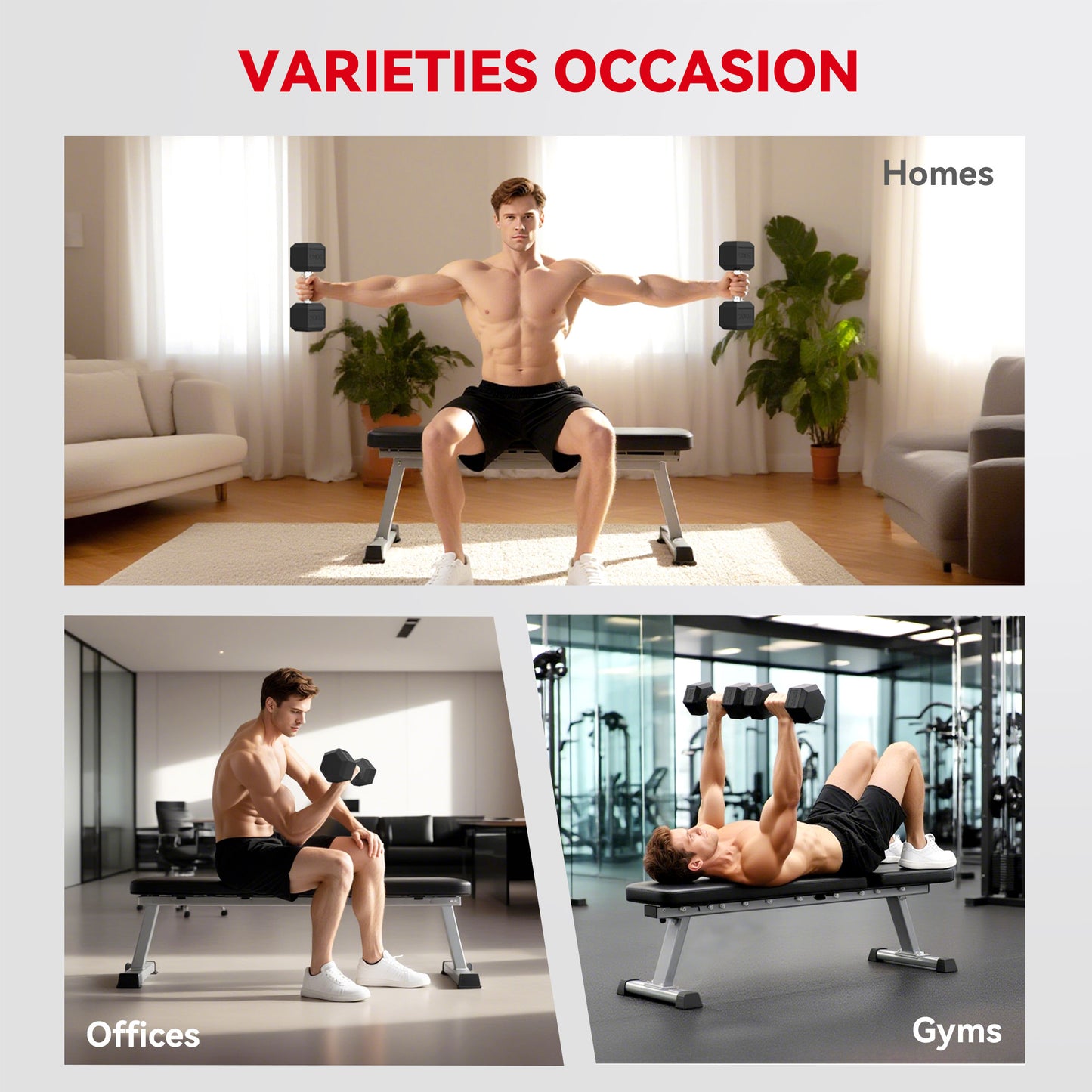 HOMCOM 40KG Rubber Hex Dumbbell Portable Hand Weights Dumbbell Home Gym