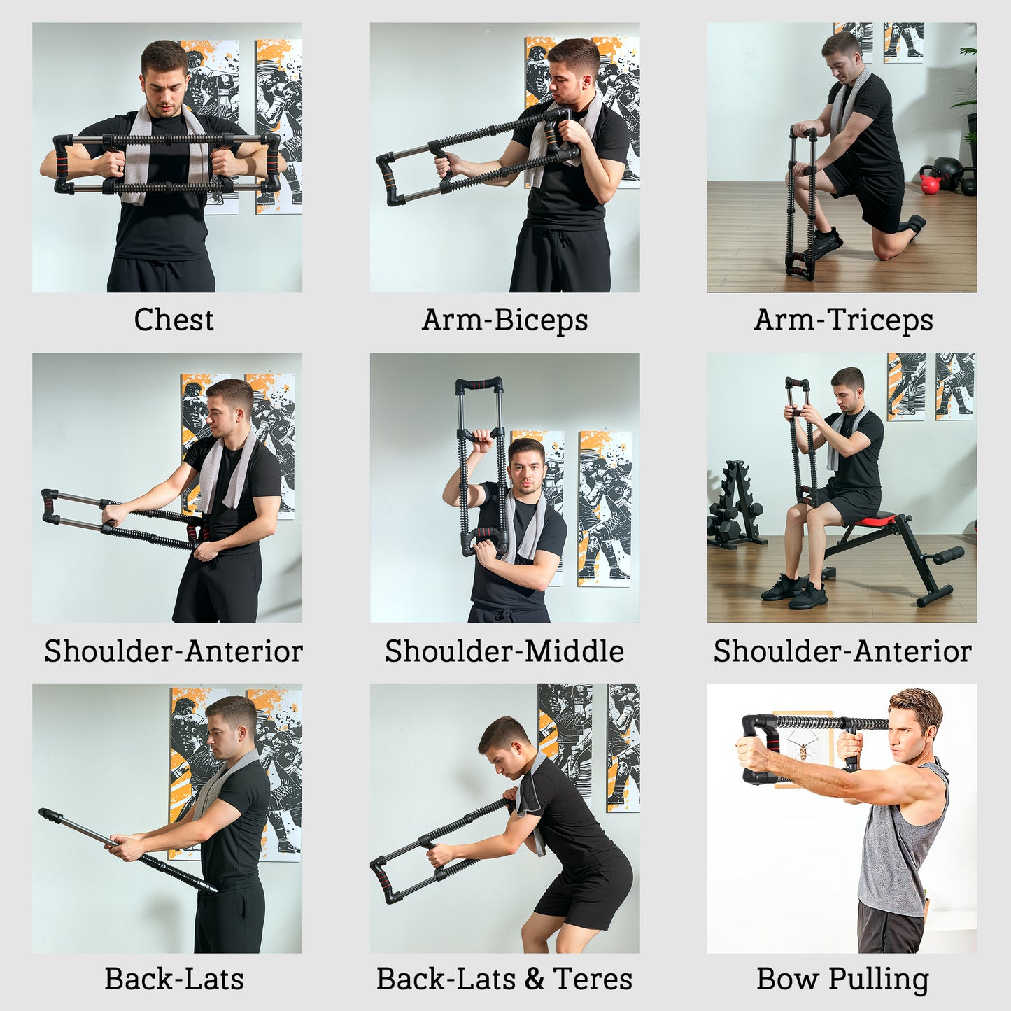 SPORTNOW Chest Expander, Arm Chest Exerciser with 10-80kg Adjustable Spring Resistance for Men and Women Home Gym, Office or Travel Workout