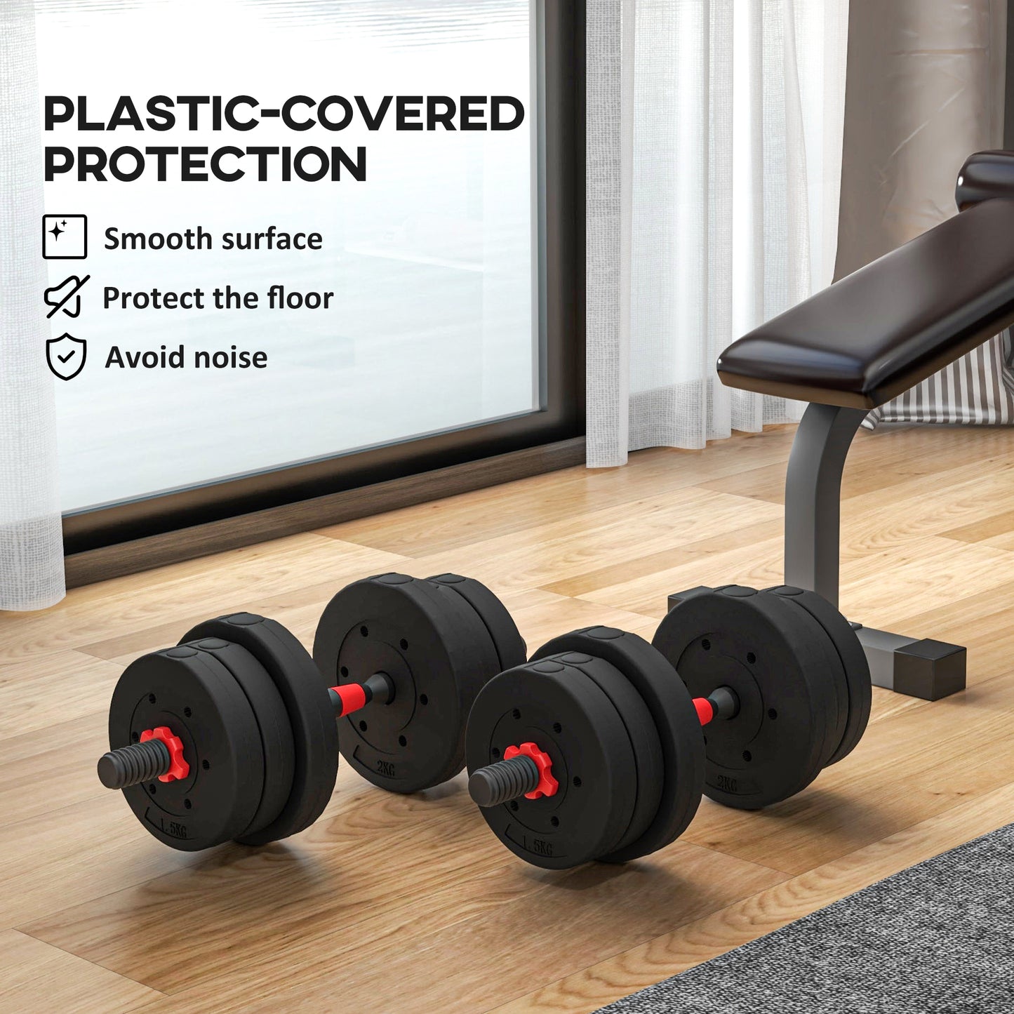 HOMCOM 20kg Adjustable Dumbbells Set, 2-in-1 Weight Barbell for Fitness Training, Black