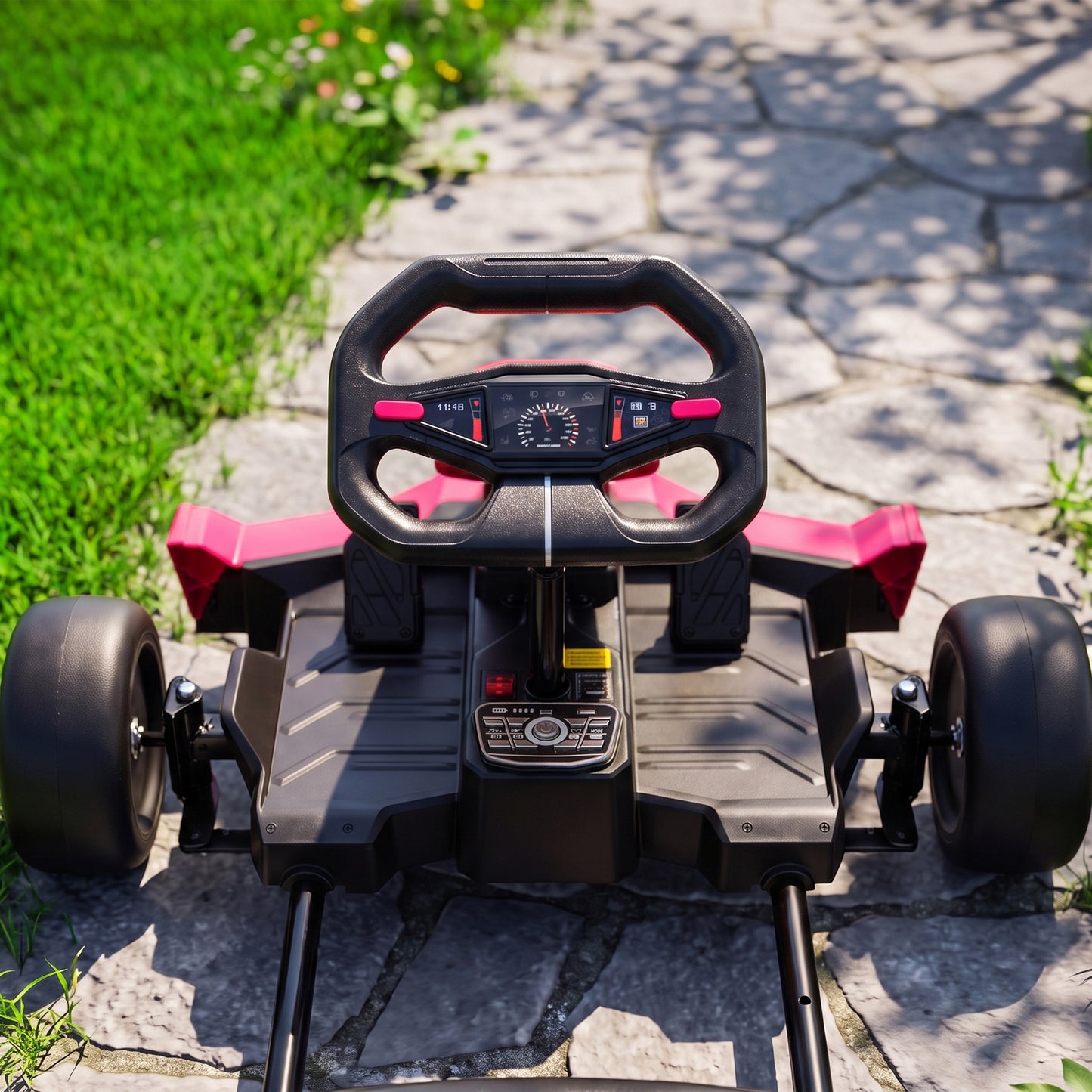 AIYAPLAY 24V Electric Go Kart for Kids 6-12 Years with Drift Mode, Adjustable Seat, 3 Speed, Slow Start, Pink