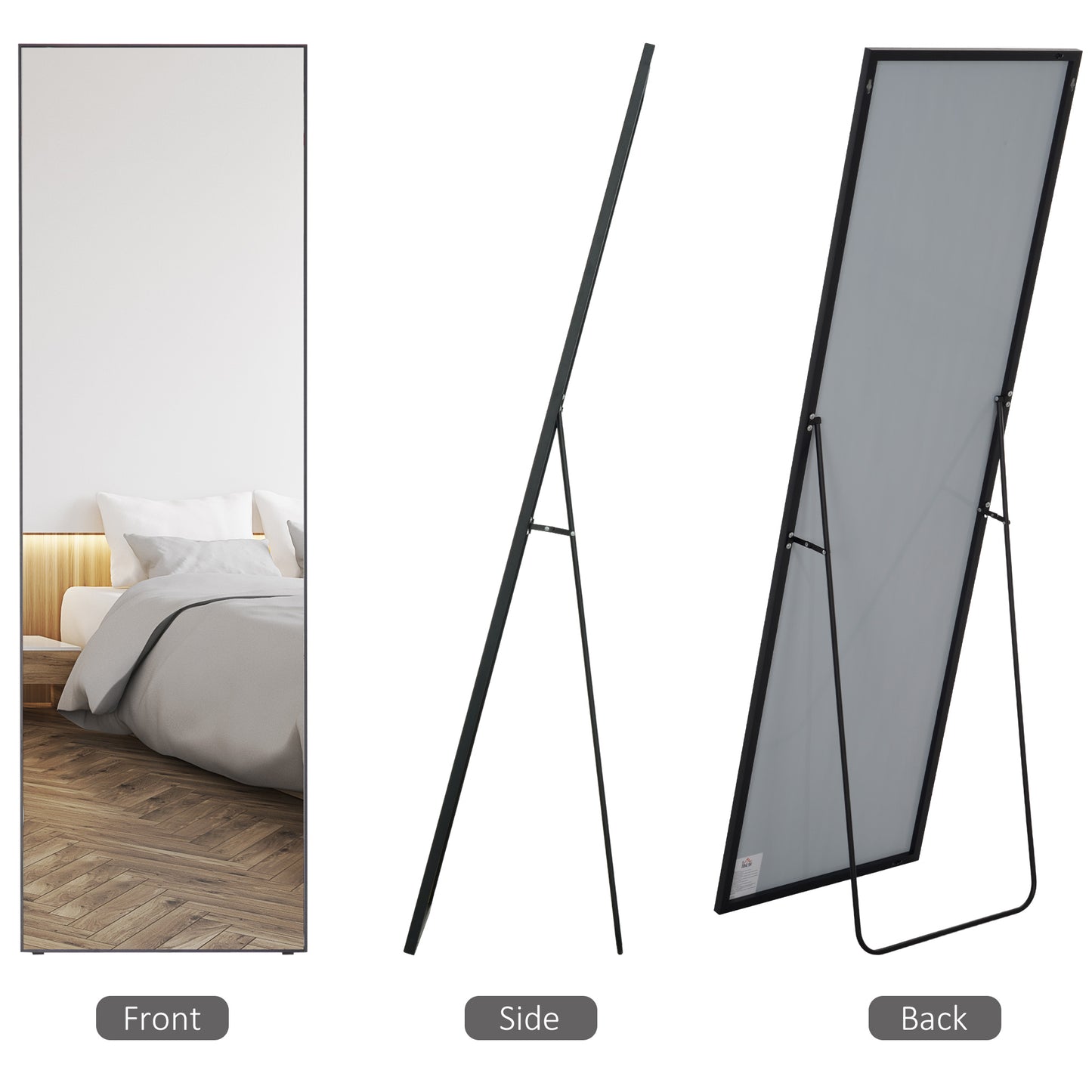 HOMCOM Full Length Mirror Floor Standing or Wall Mount Dressing Mirror Bedroom Black