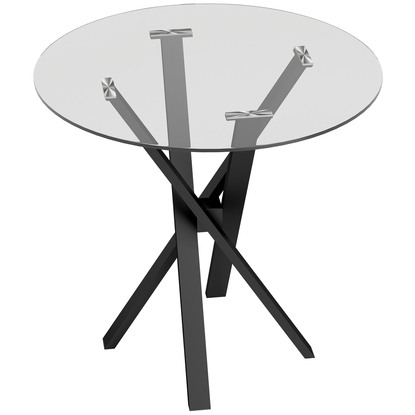 HOMCOM Round Dining Table for 4, 80cm Modern Kitchen Table with Tempered Glass Top and Cross Steel Legs, Clear