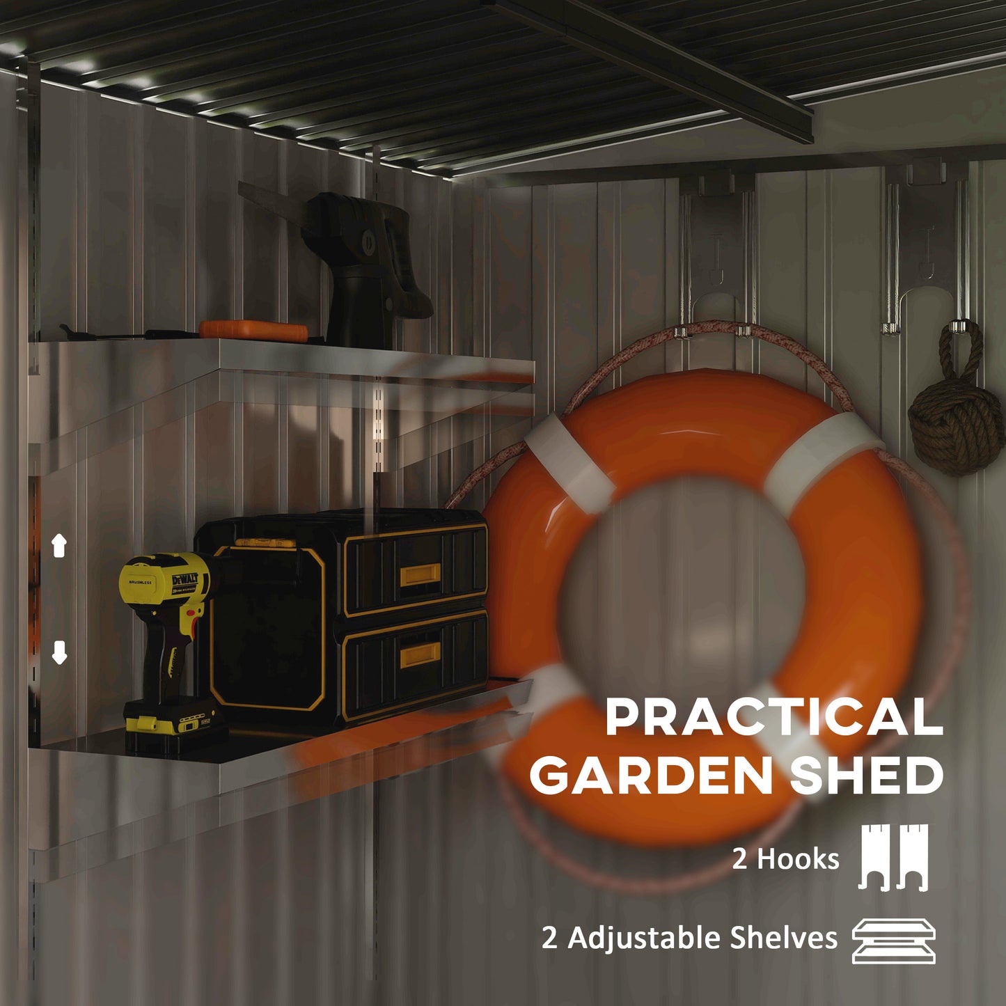 Outsunny 7 x 5ft Galvanised Metal Shed, with Sliding Door - Dark Grey