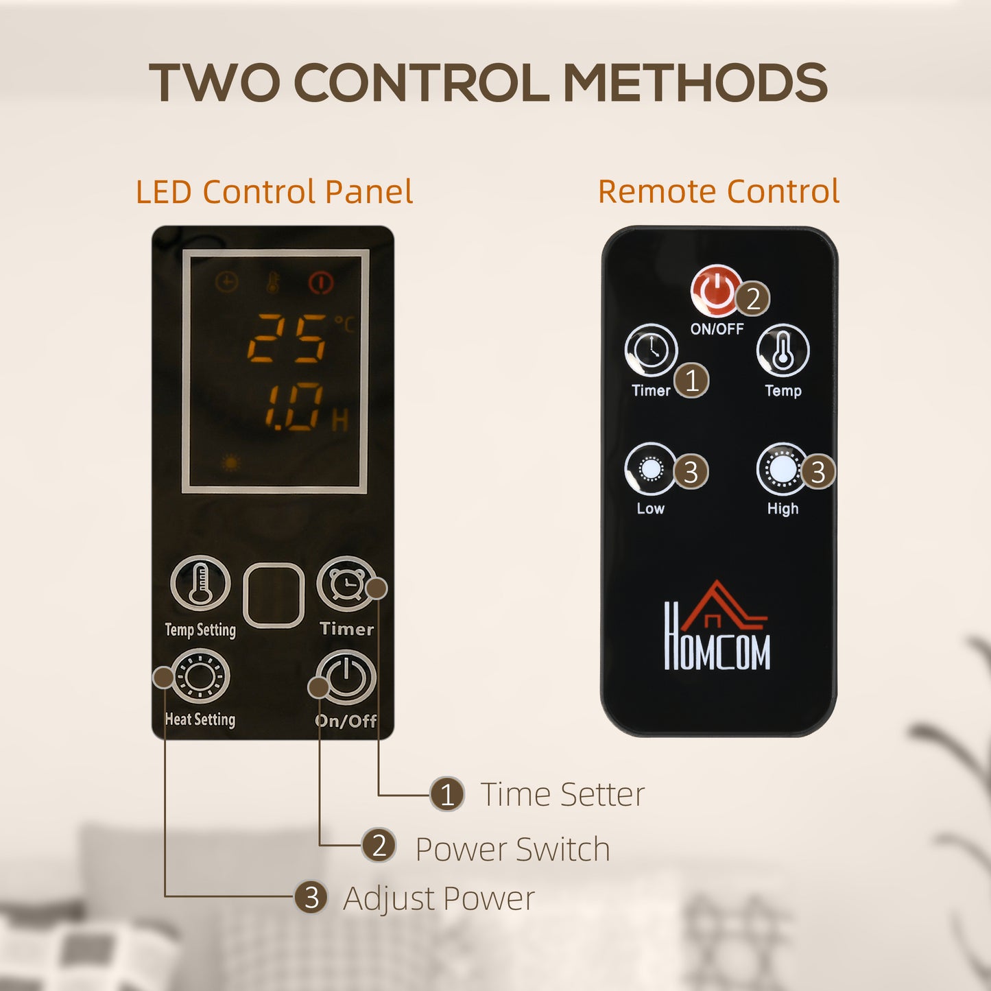 HOMCOM Mica Electric Space Heater, Portable Heater for Home with 2 Heat Settings Grey