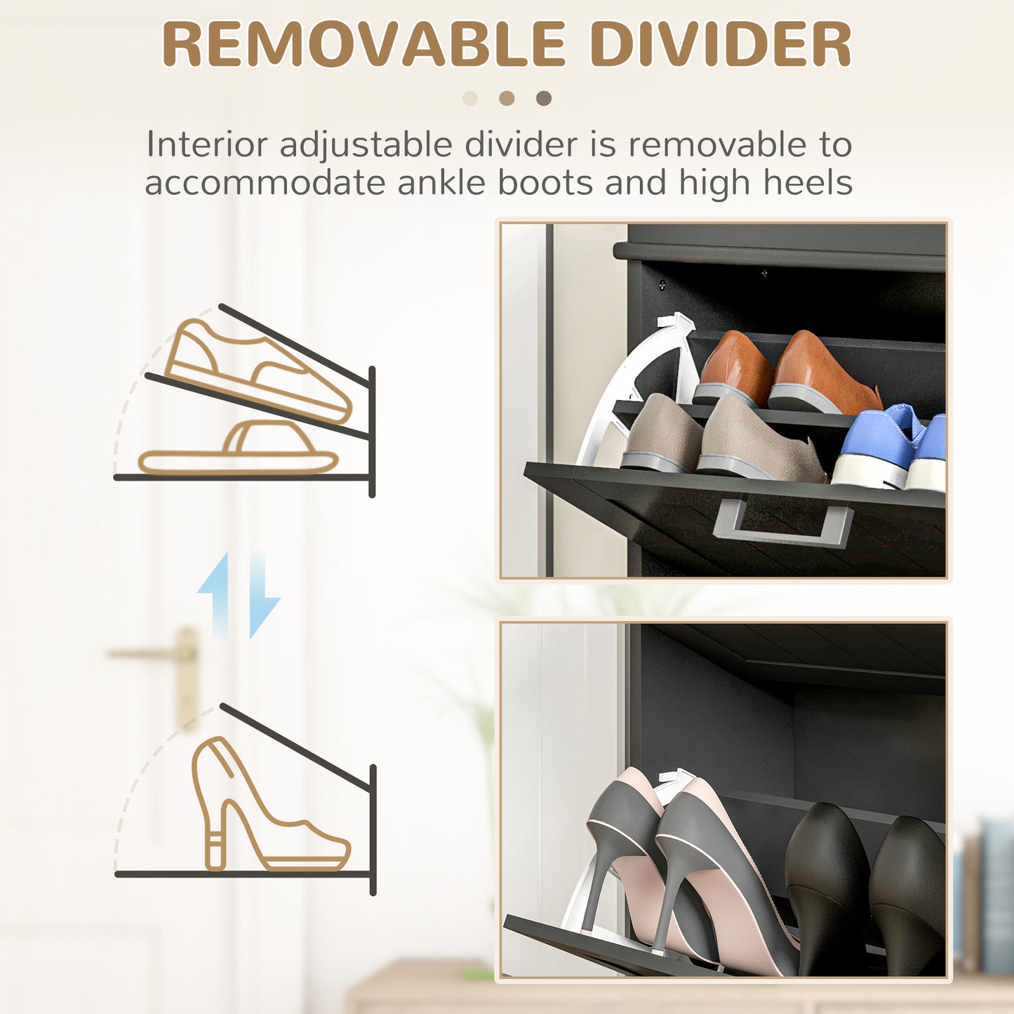 HOMCOM Two-Drawer Minimalistic Shoe Storage Cabinet, for 10 Shoes, Black
